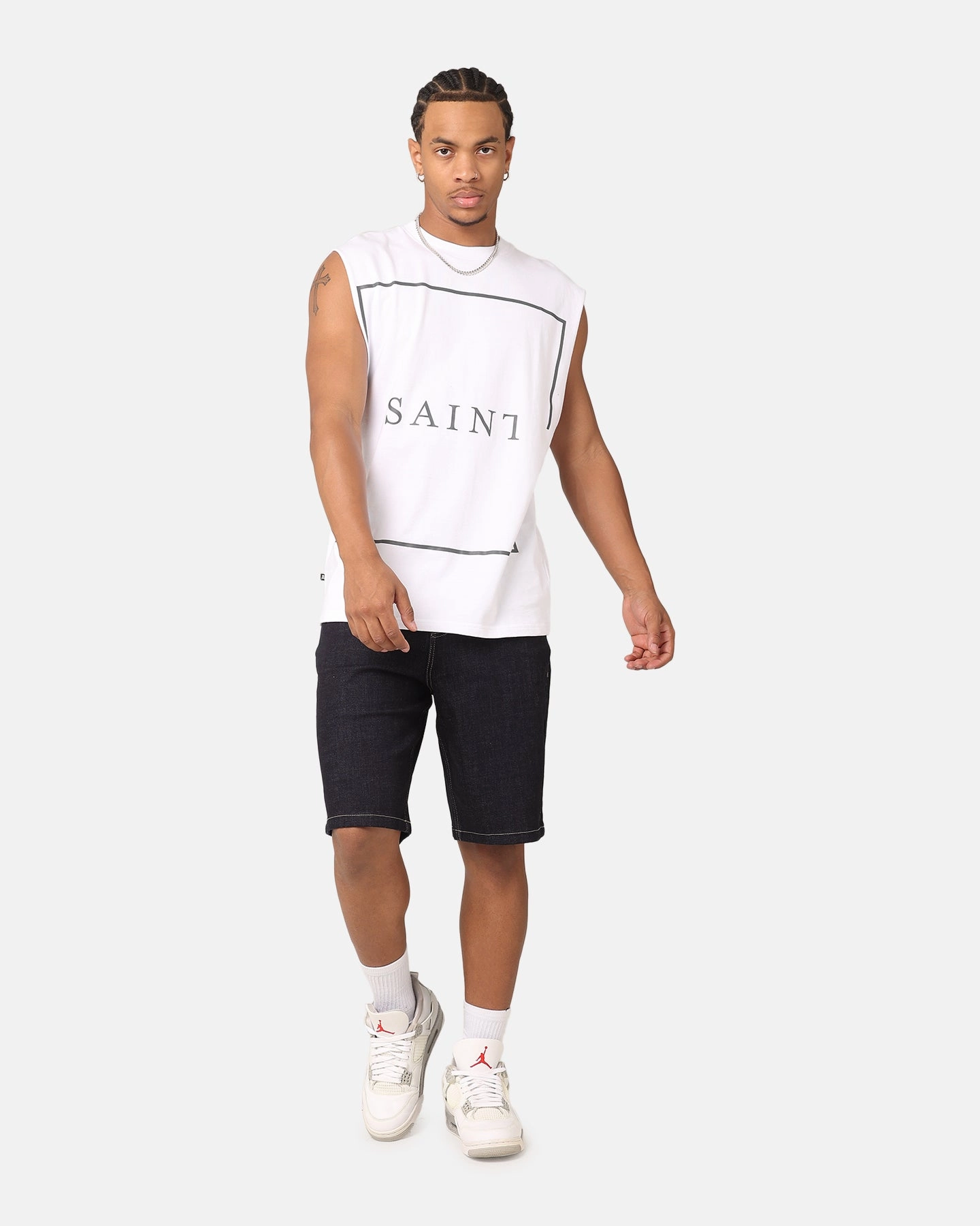 Classic Color Saint Morta Division Oversized Muscle T-Shirt White/Black