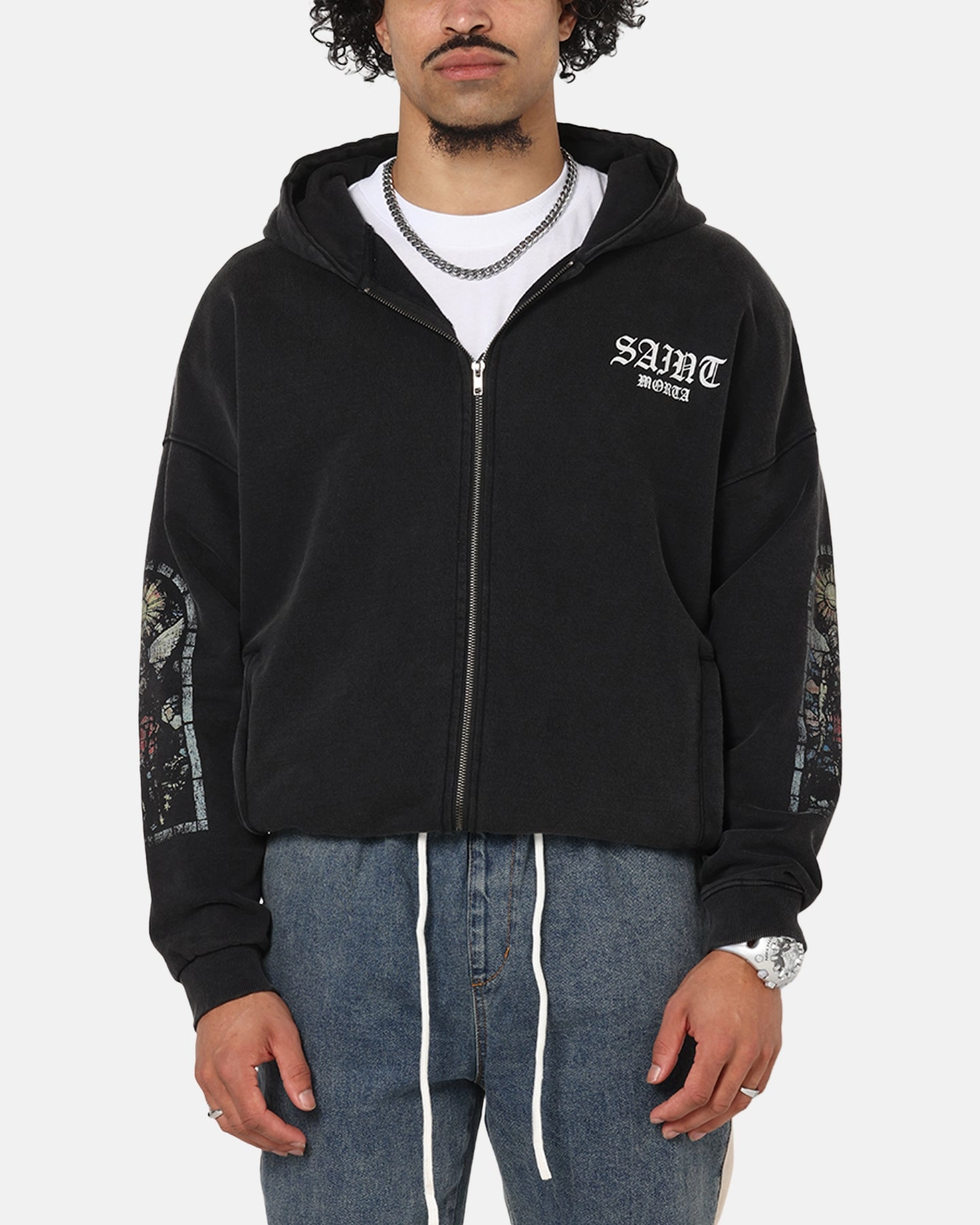 Saint Morta Kingdomcome Boxy Zip Hoodie Black Pig like