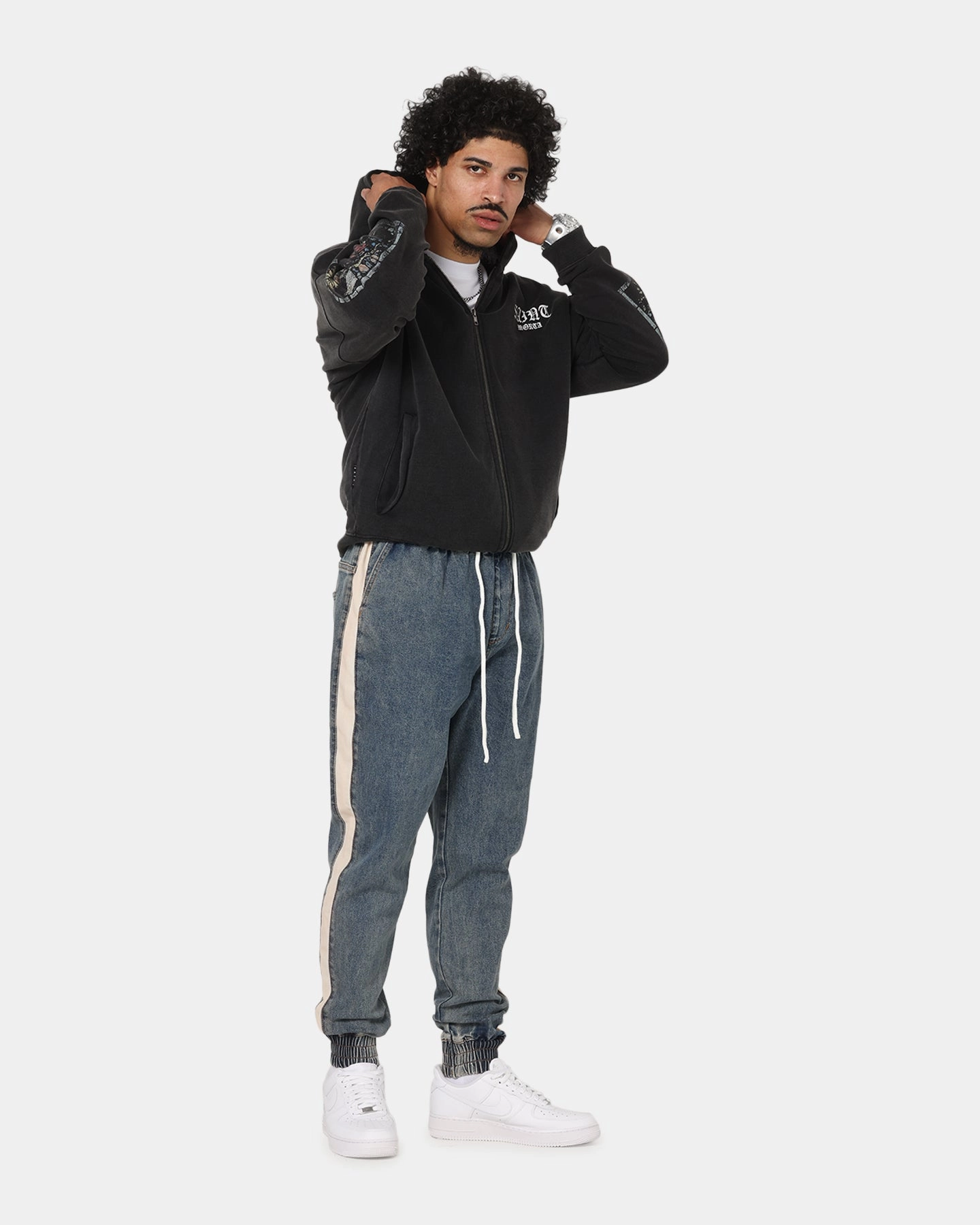 Seamless Side Panels Sloth like Saint Morta Kingdomcome Boxy Zip Hoodie Black