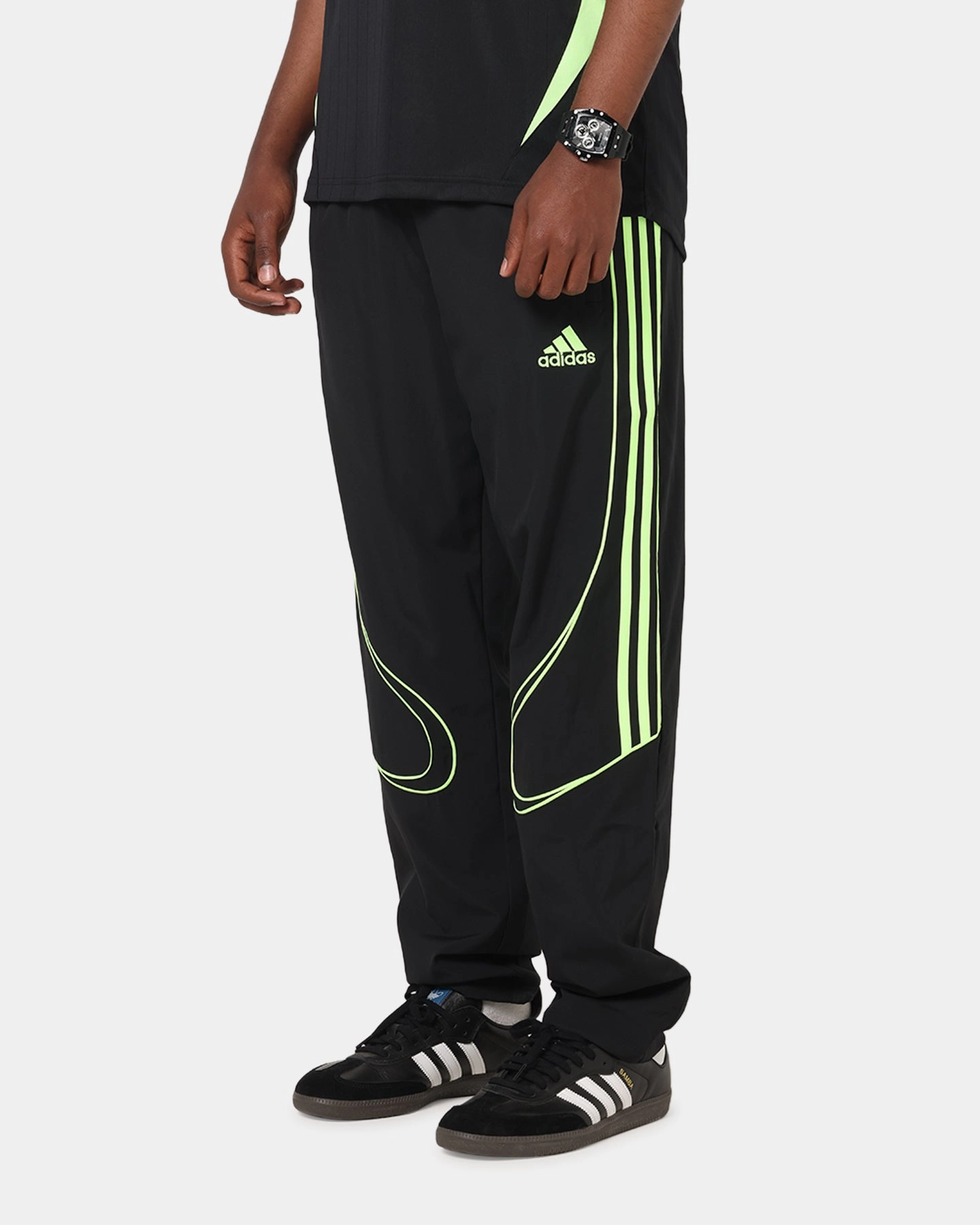 Adidas Teamgeist Adicolor Track Pants Black/Green Contrast Trim Performance Wear