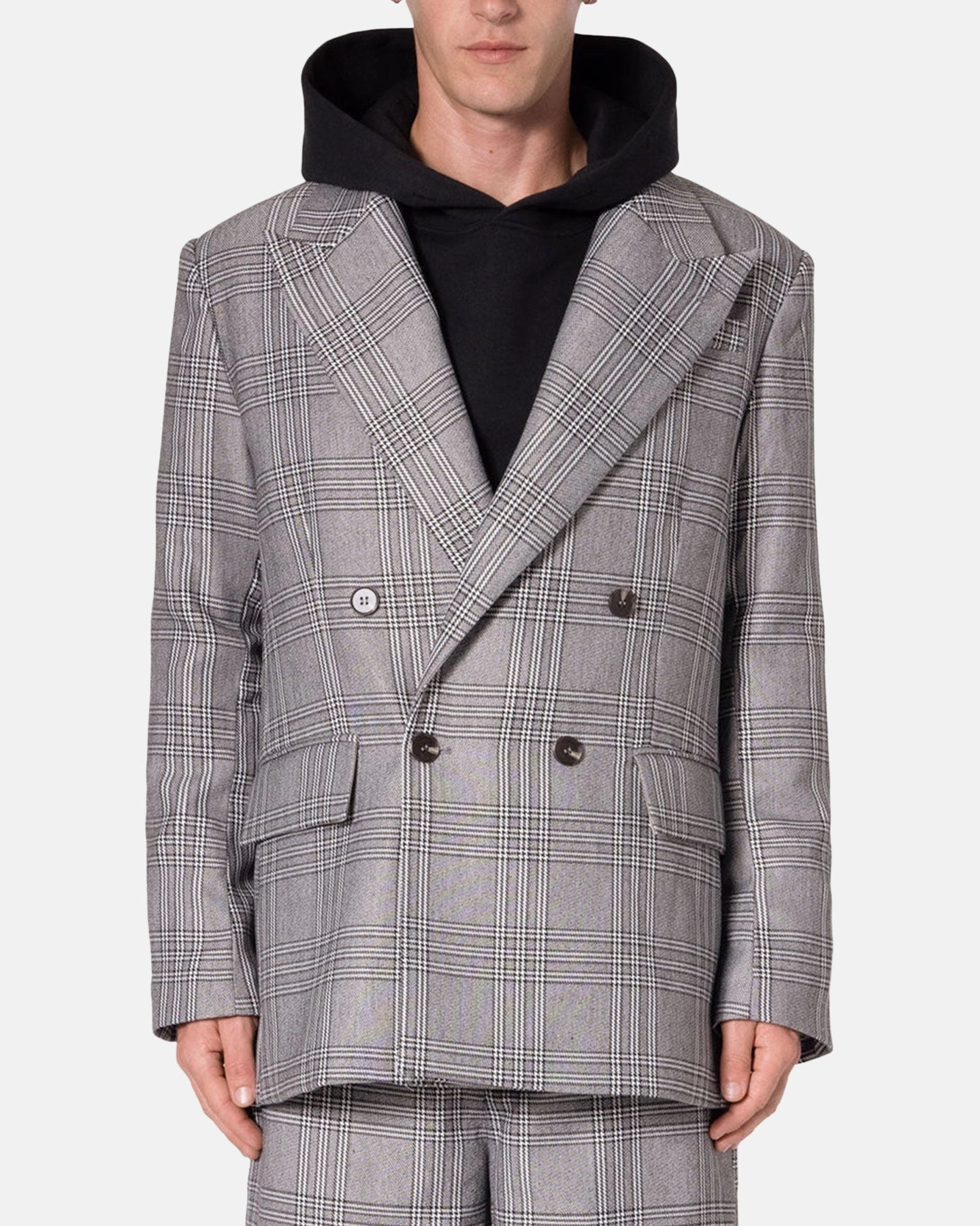 MNML Double Breasted Suit Jacket Black/Grey Travel Ease