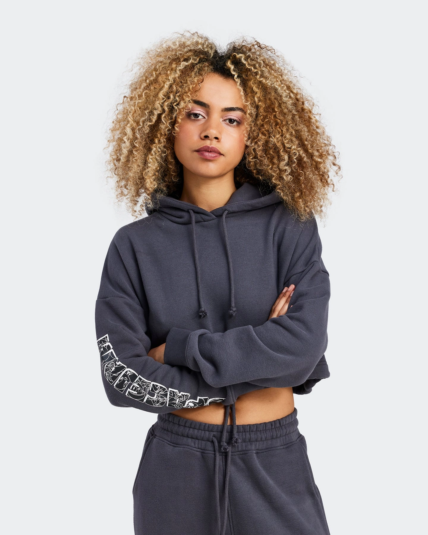 Sik Silk Women's Space Jam x SIK SILK Cropped Hoodie Dark Grey Convertible Collar Style