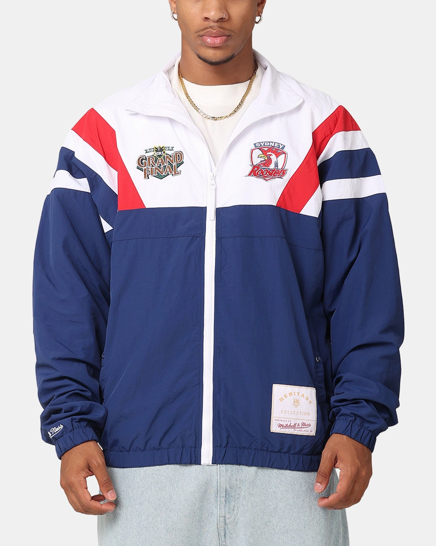 Mitchell & Ness Sydney Roosters Full Zip Spray Jacket White/Red/Navy Stain Resistant