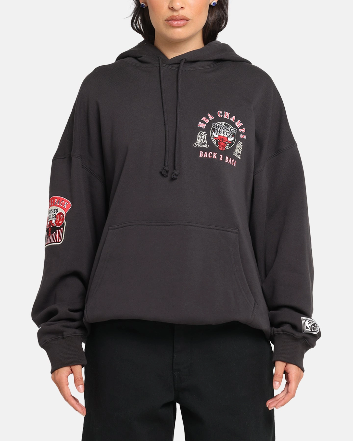 Mitchell & Ness Chicago Bulls National Champions Hoodie Faded Black Durable Reinforcements