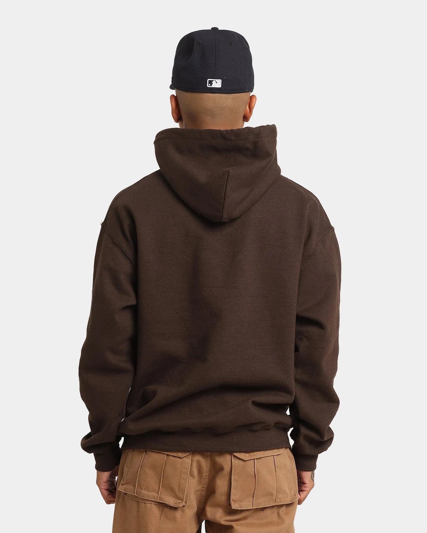 Majestic Athletic New York Yankees Team Stack Script Hoodie Dark Chocolate Non Restrictive Silhouette