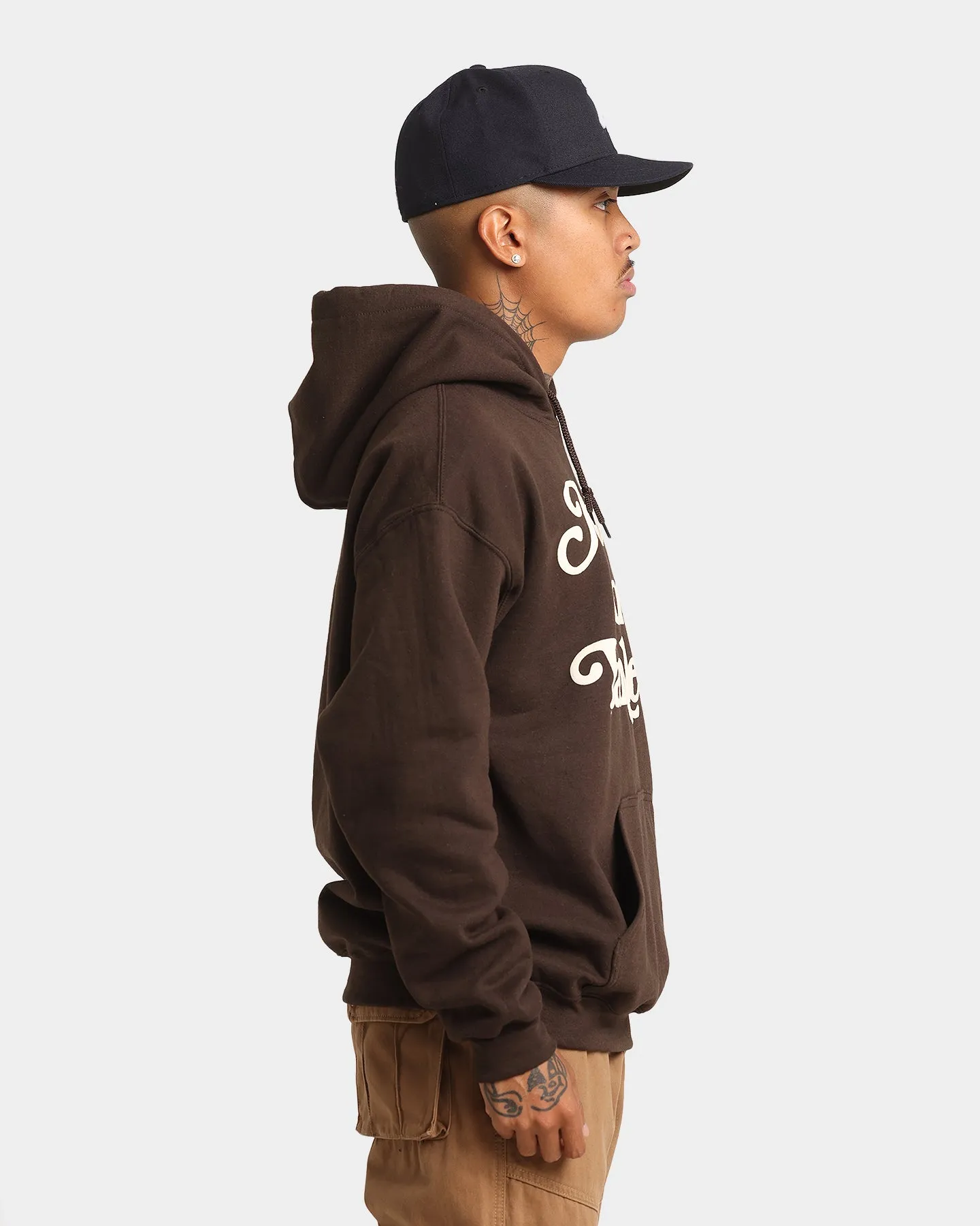 Indoor Layer Majestic Athletic New York Yankees Team Stack Script Hoodie Dark Chocolate