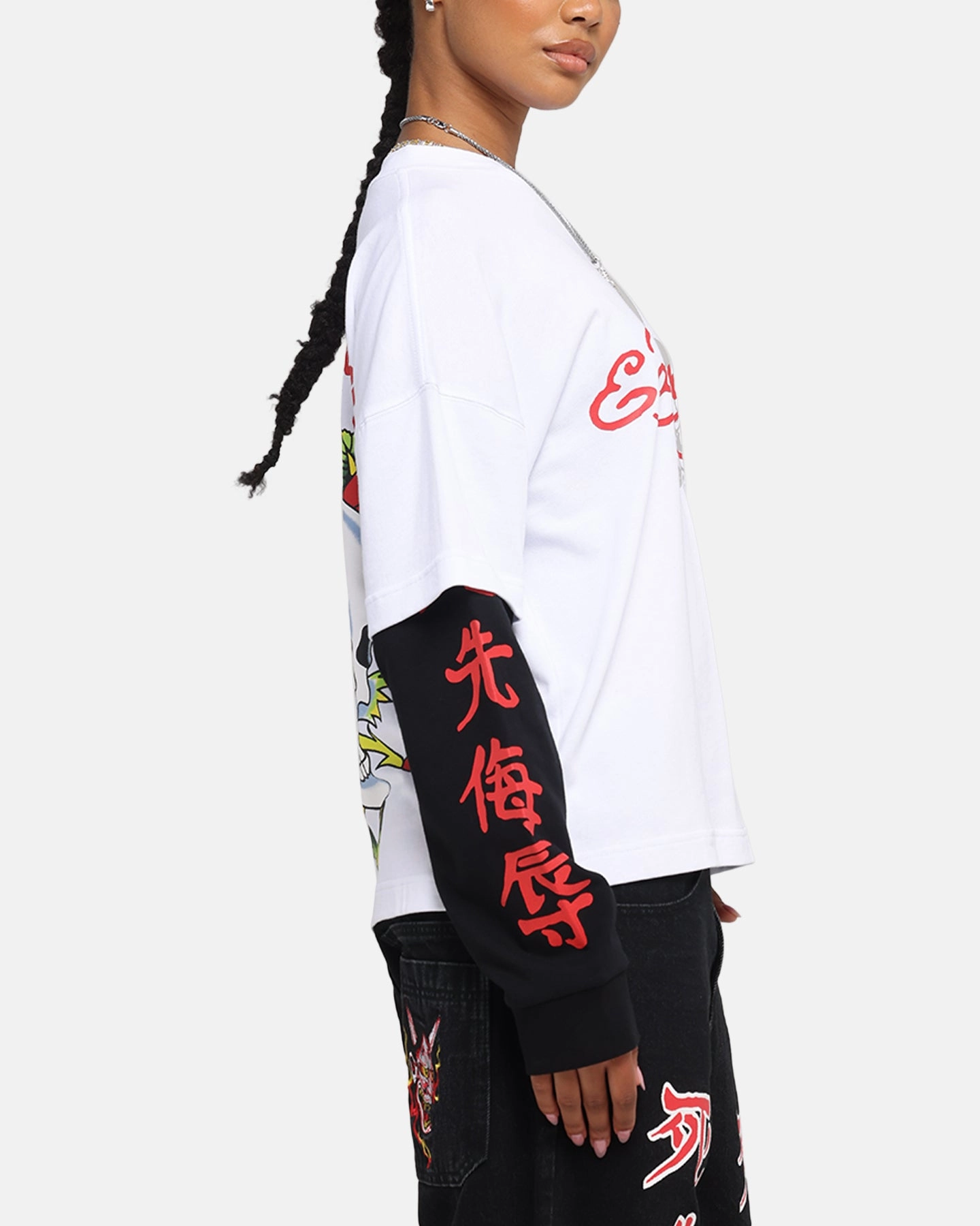 Ed Hardy Skull Layered Long Sleeve T-Shirt White Effortless Style LongLastingColor