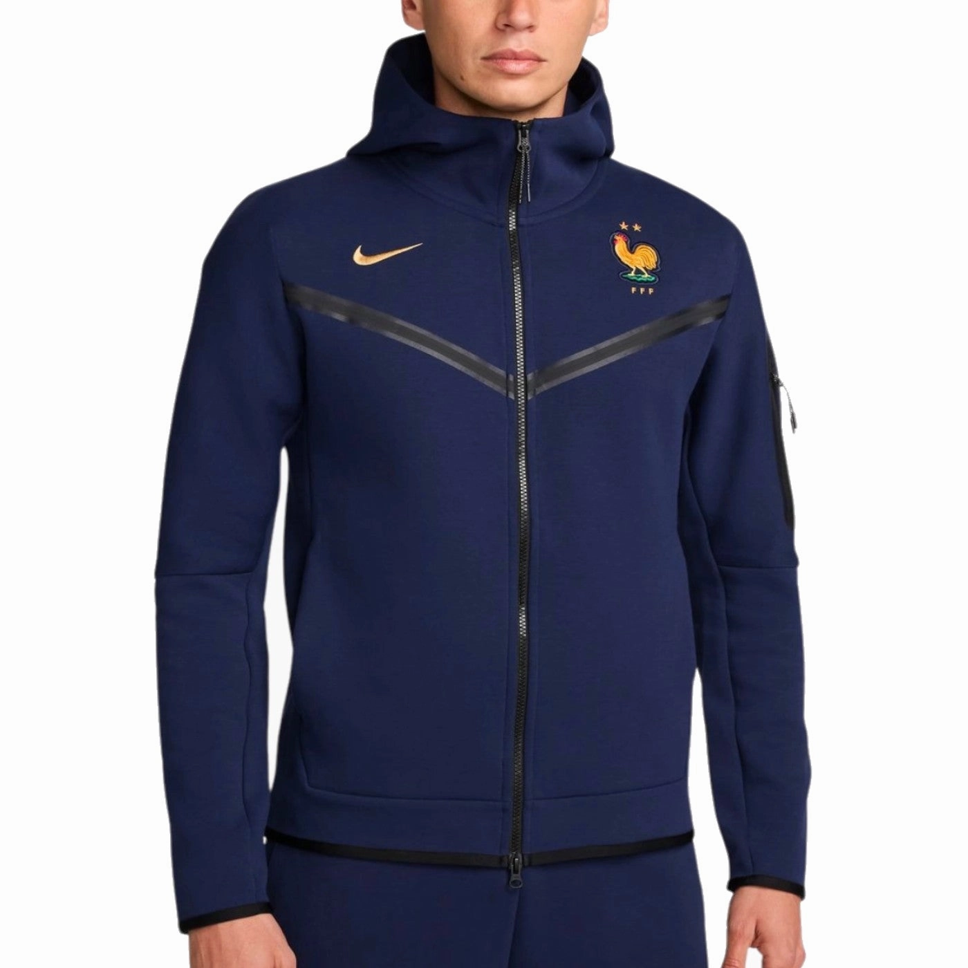 France tech fleece soccer jacket 2024 SoccerTracksuits.com Airtight Zipper Seals Hooded Design