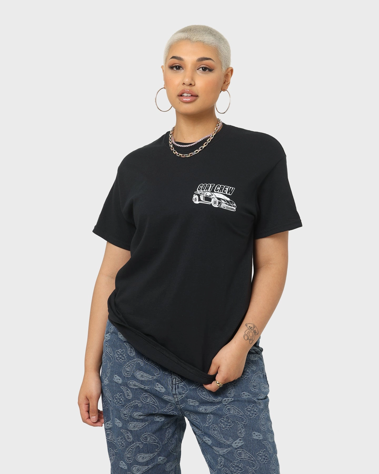 Goat Crew Race Car T-Shirt Black Casual Layer Wear Temperature Regulating Fabric