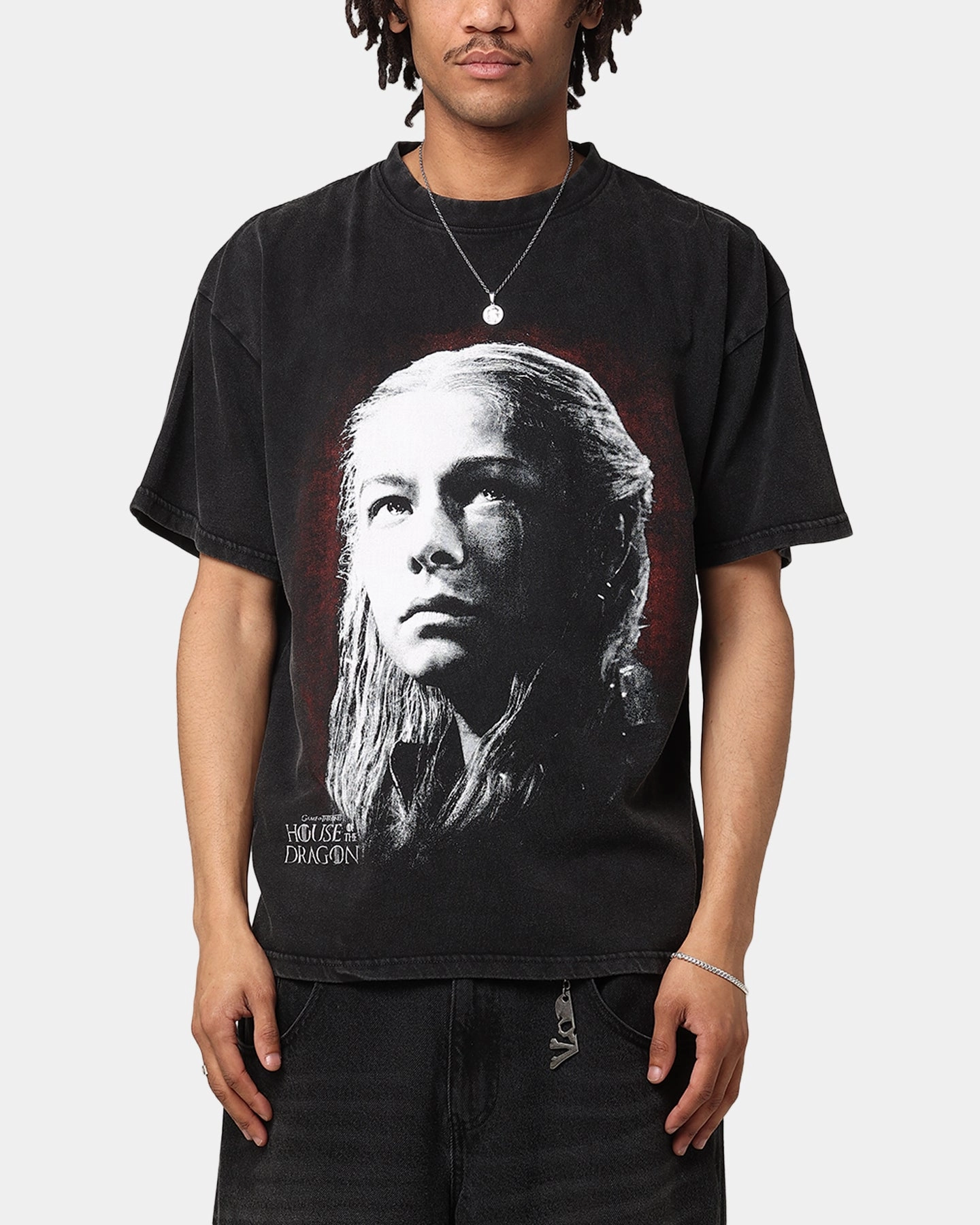 Vintage Wash Effect Goat Crew X House Of The Dragon Rhaenyra Vintage T-Shirt Black Acidwash