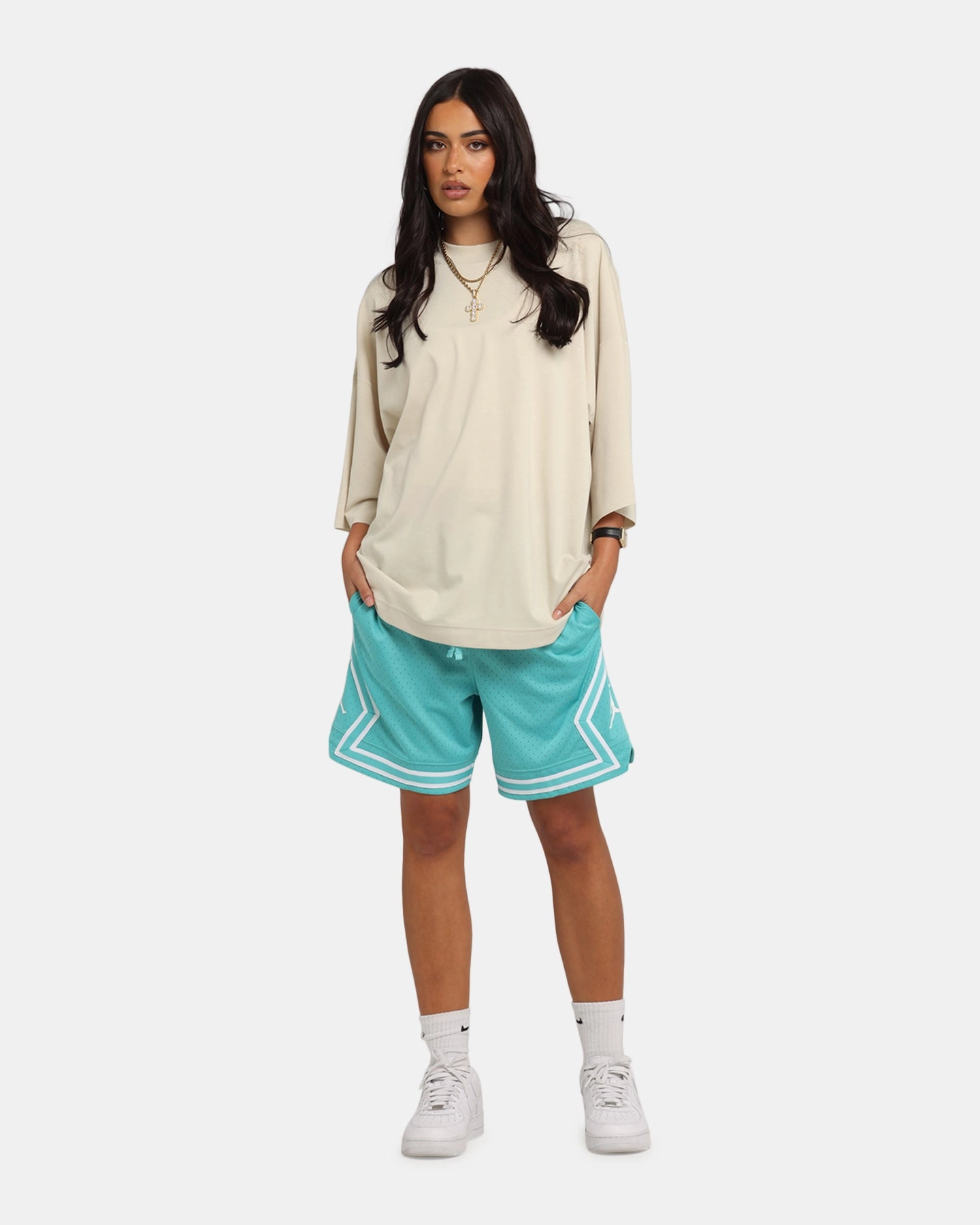 Jordan Dri-FIT Sport Diamond Shorts Teal/White Basic Feel Cross Ventilation Channels