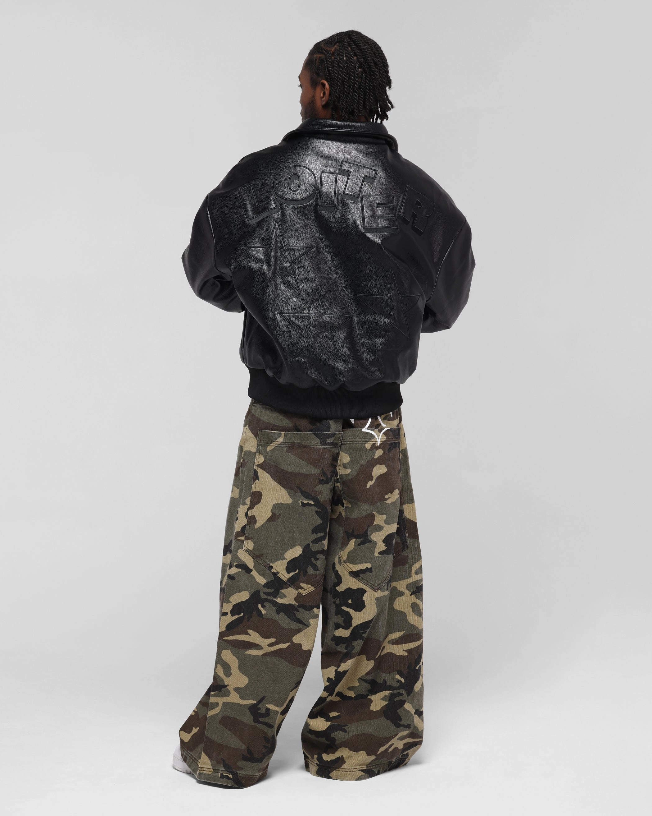 Loiter Solar Vegan Leather Varsity Jacket Black Personalized Situation