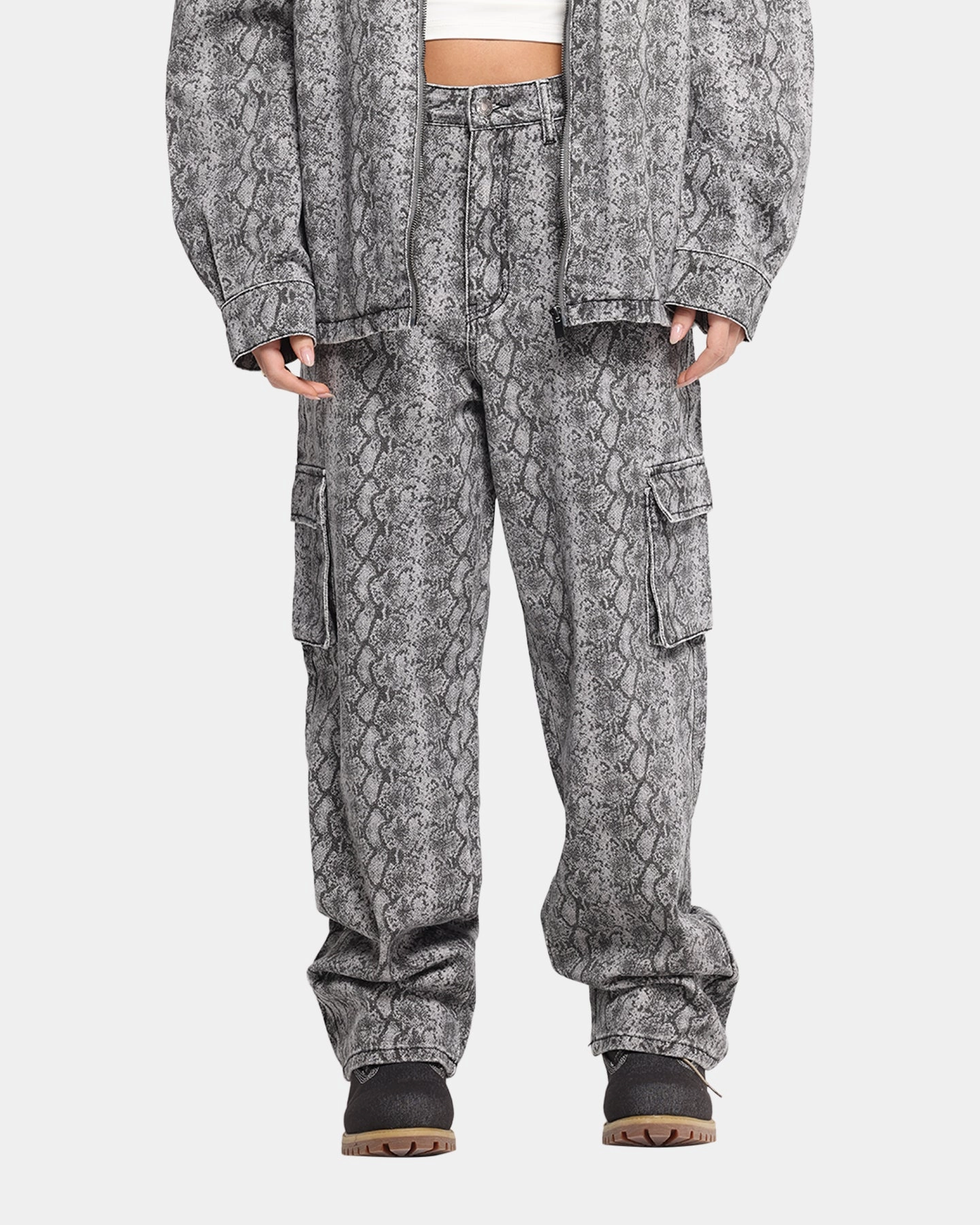 XXIII Snake Skin Cargo Pants Black Snake Print ReinforcedKnees