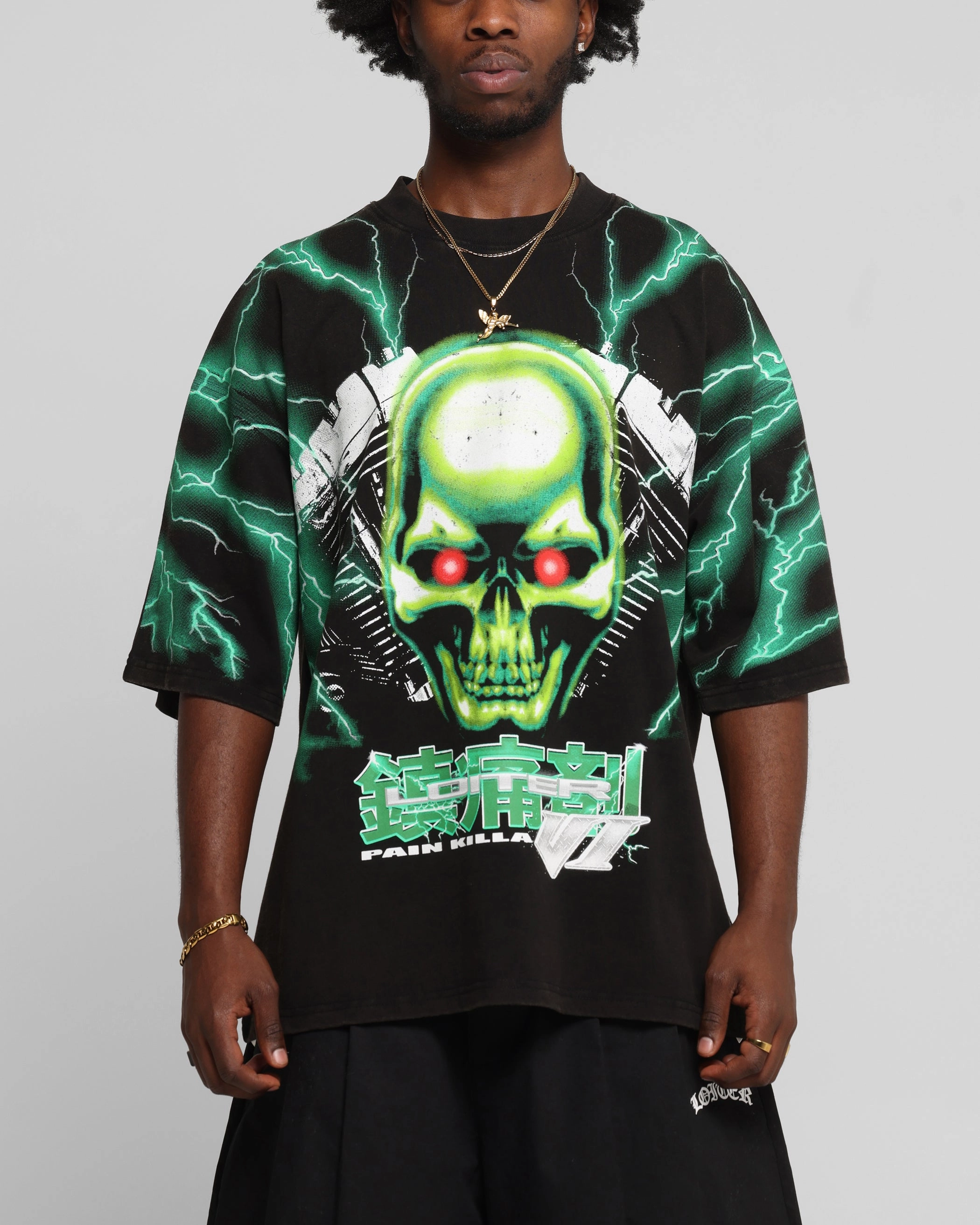 Loiter Greaser Vintage T-Shirt Black/Green proper length Premium Material