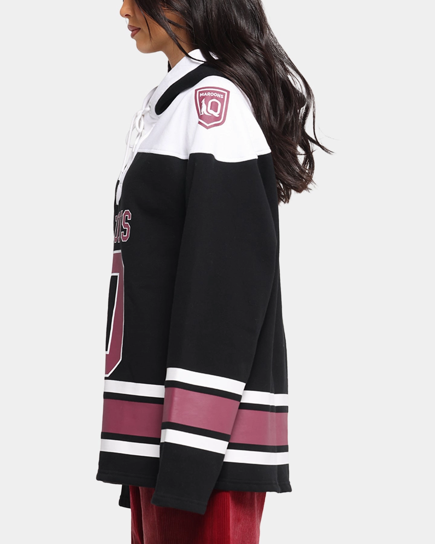 Faded Wash Effect Stylish Queensland Rugby League Queensland Maroons Panel Hoodie Black