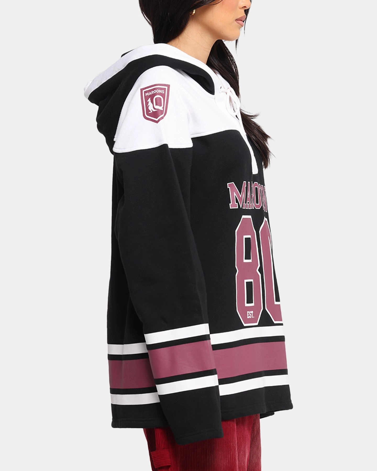 Taped Shoulder Seams Dromedary like Queensland Rugby League Queensland Maroons Panel Hoodie Black