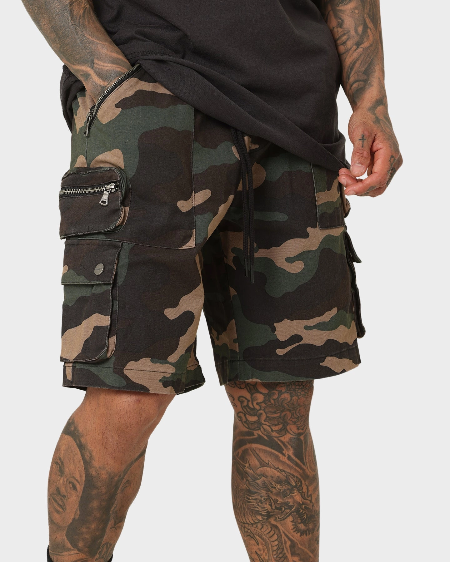 Saint Morta Desolation Cargo Shorts Woodland Camo Quick Access Cargo Pockets Everyday Style