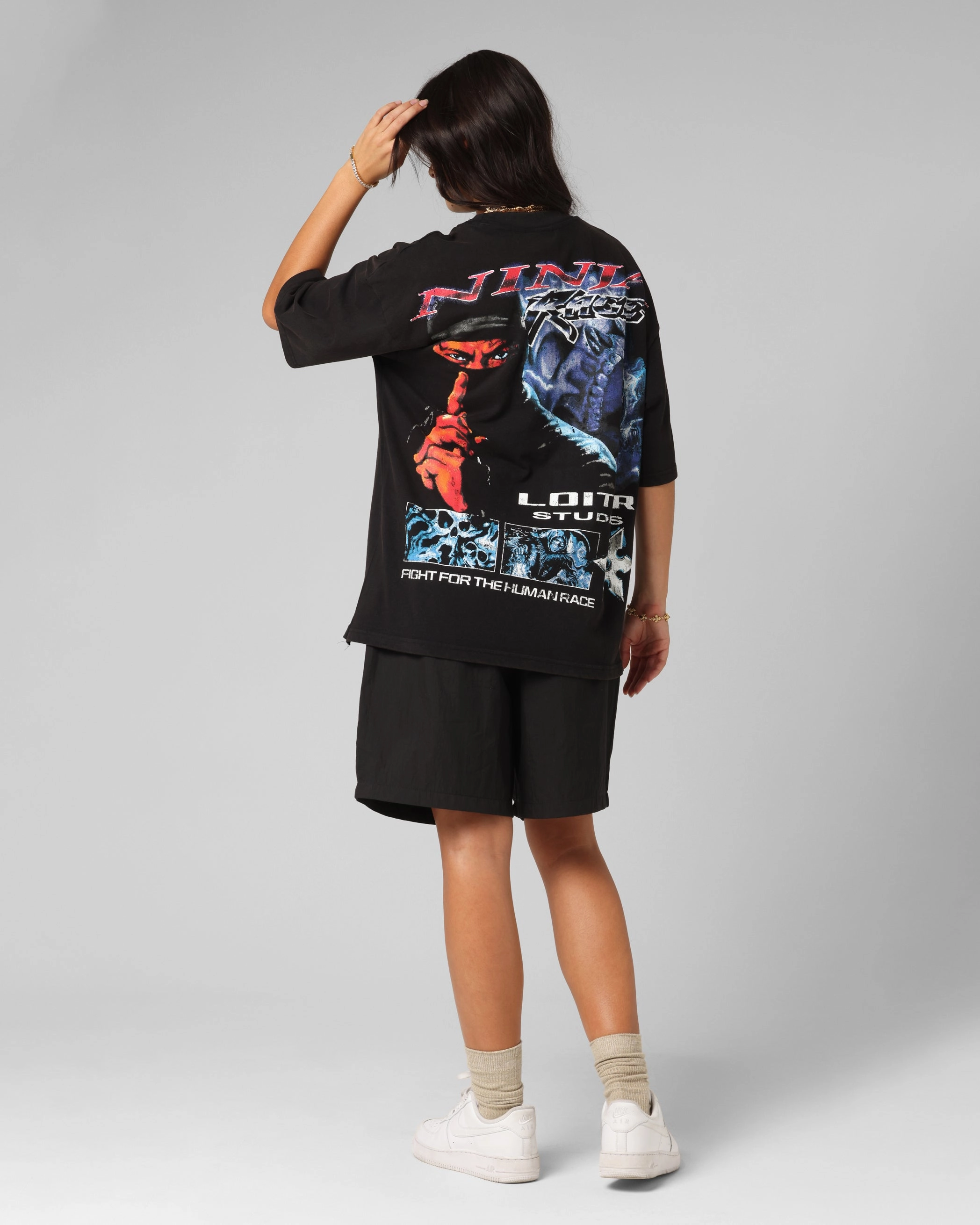 proper length Summer Style Loiter Ninja Vintage T-Shirt Vintage Black