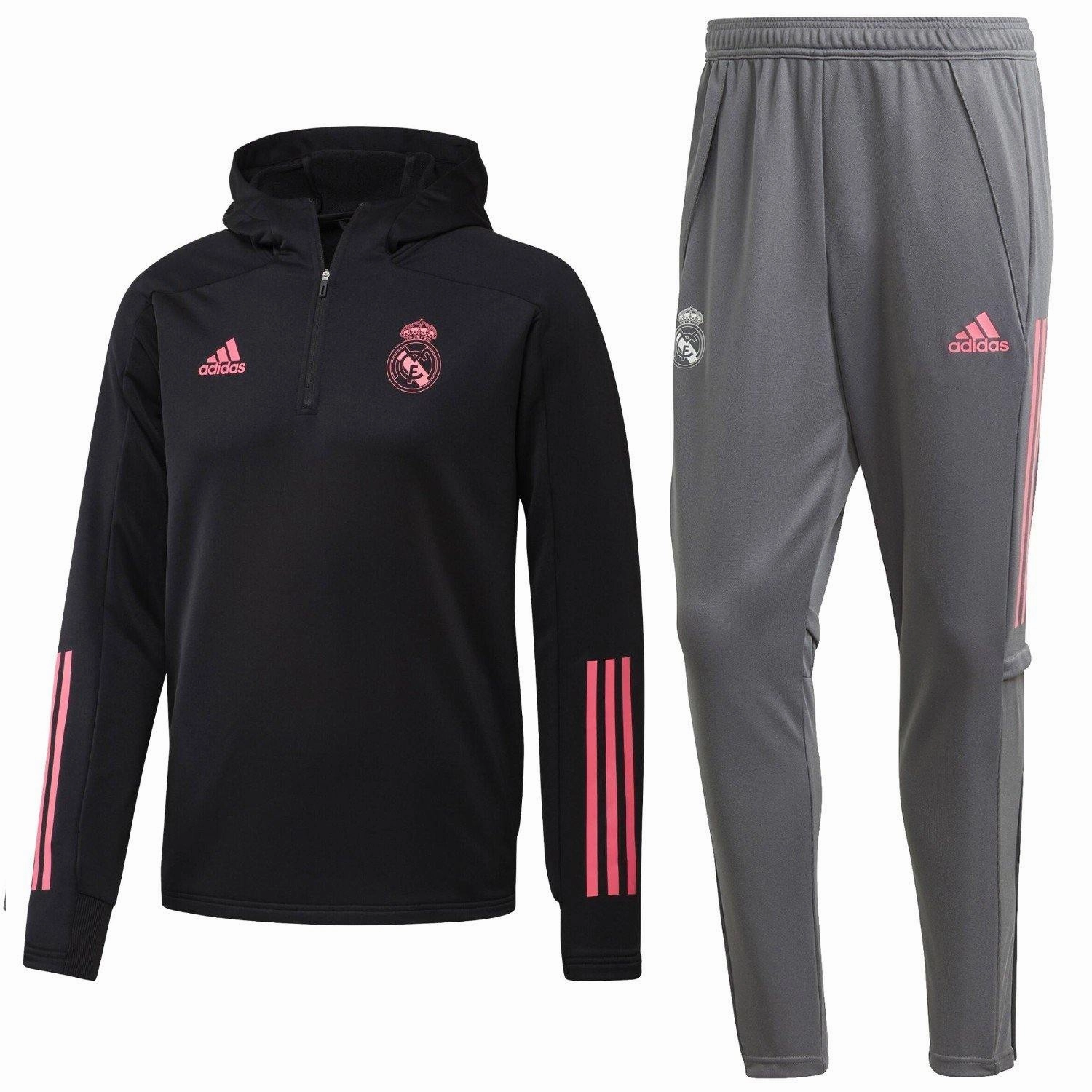 Orthotic Compatible Structure tie venue Real Madrid black/grey hooded training technical tracksuit 2020/21 - Adidas