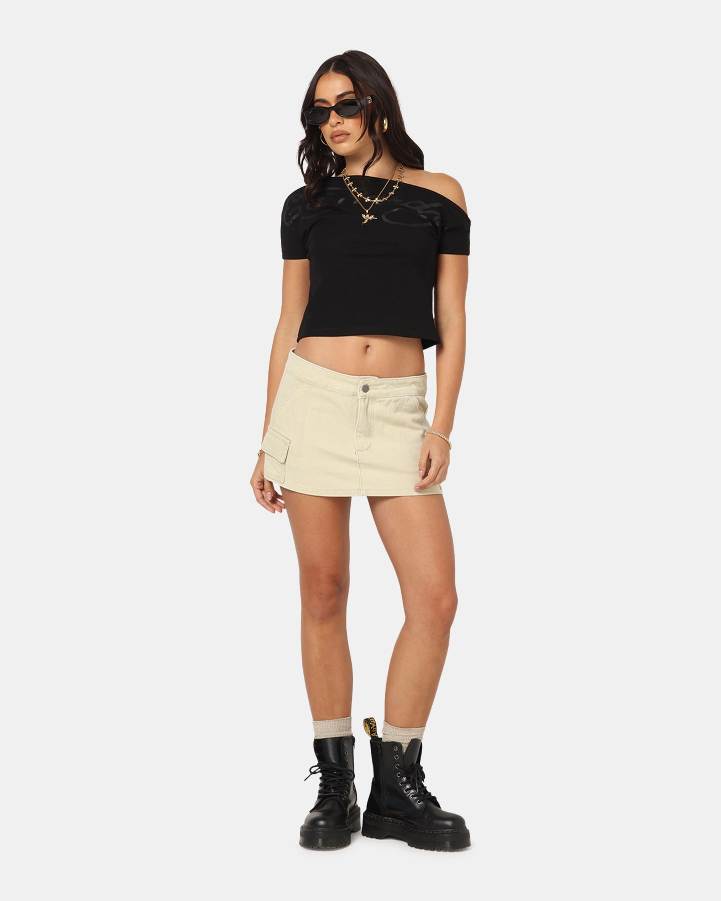 Ed Hardy Women's Cargo Mini Skirt Stone Outfit Lookbook