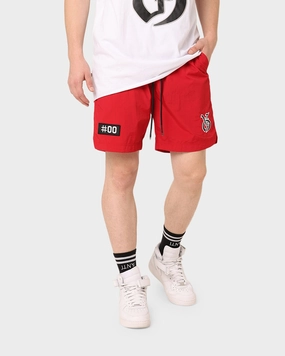 The Anti Order Antidote Beach Shorts Red Lace trim