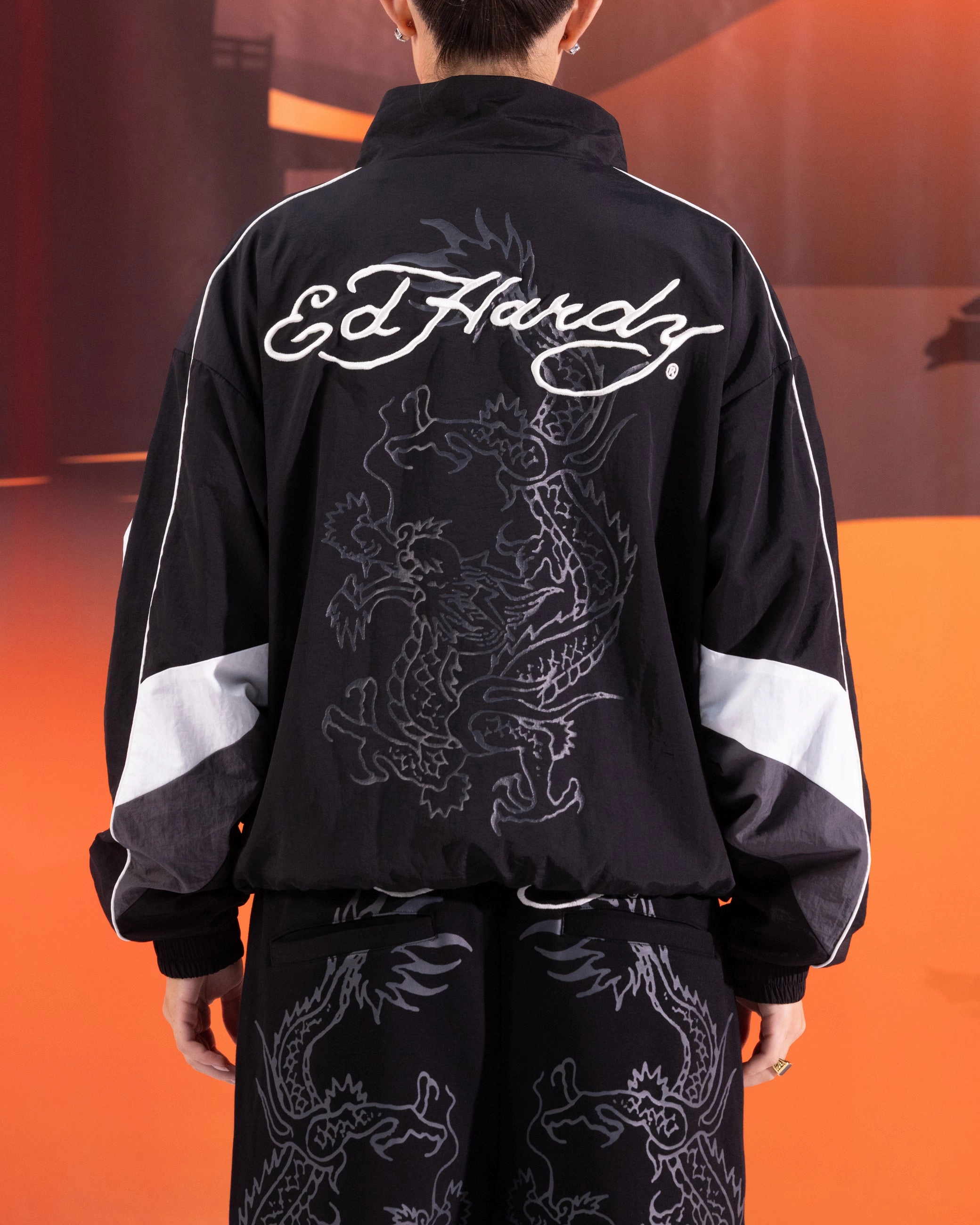 Breathable mesh Street Fashion Ed Hardy Dragon Track Jacket Black
