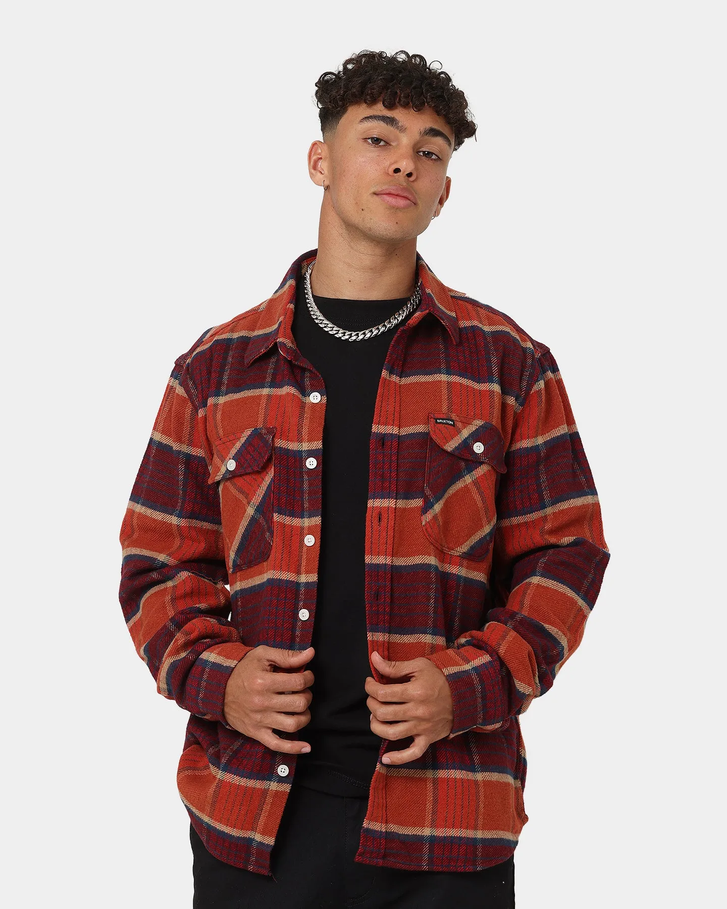 Packable Construction Luggage Brixton Bowery Flannel Jacket Mahogany Plaid