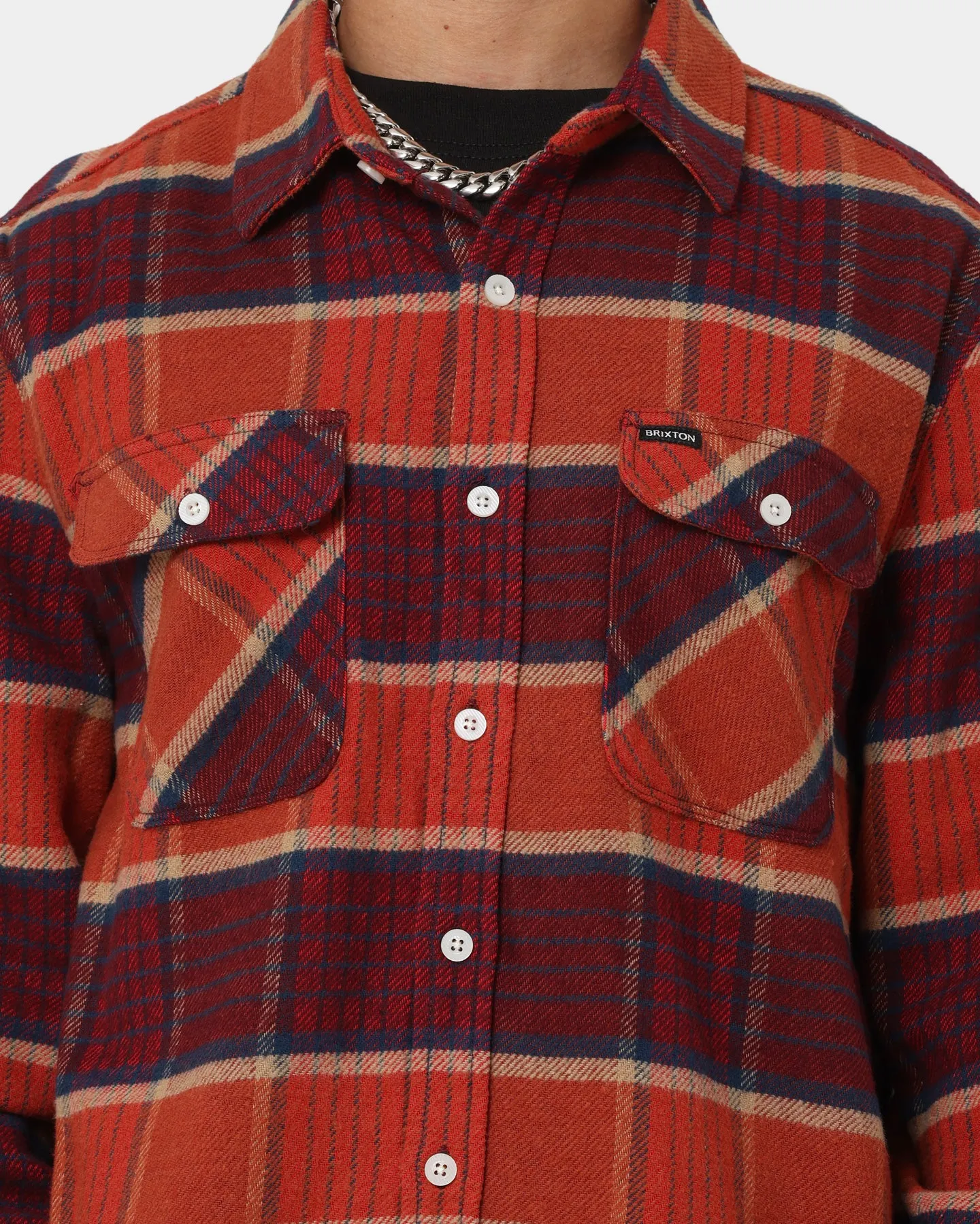 Smooth Zipper Action Brixton Bowery Flannel Jacket Mahogany Plaid