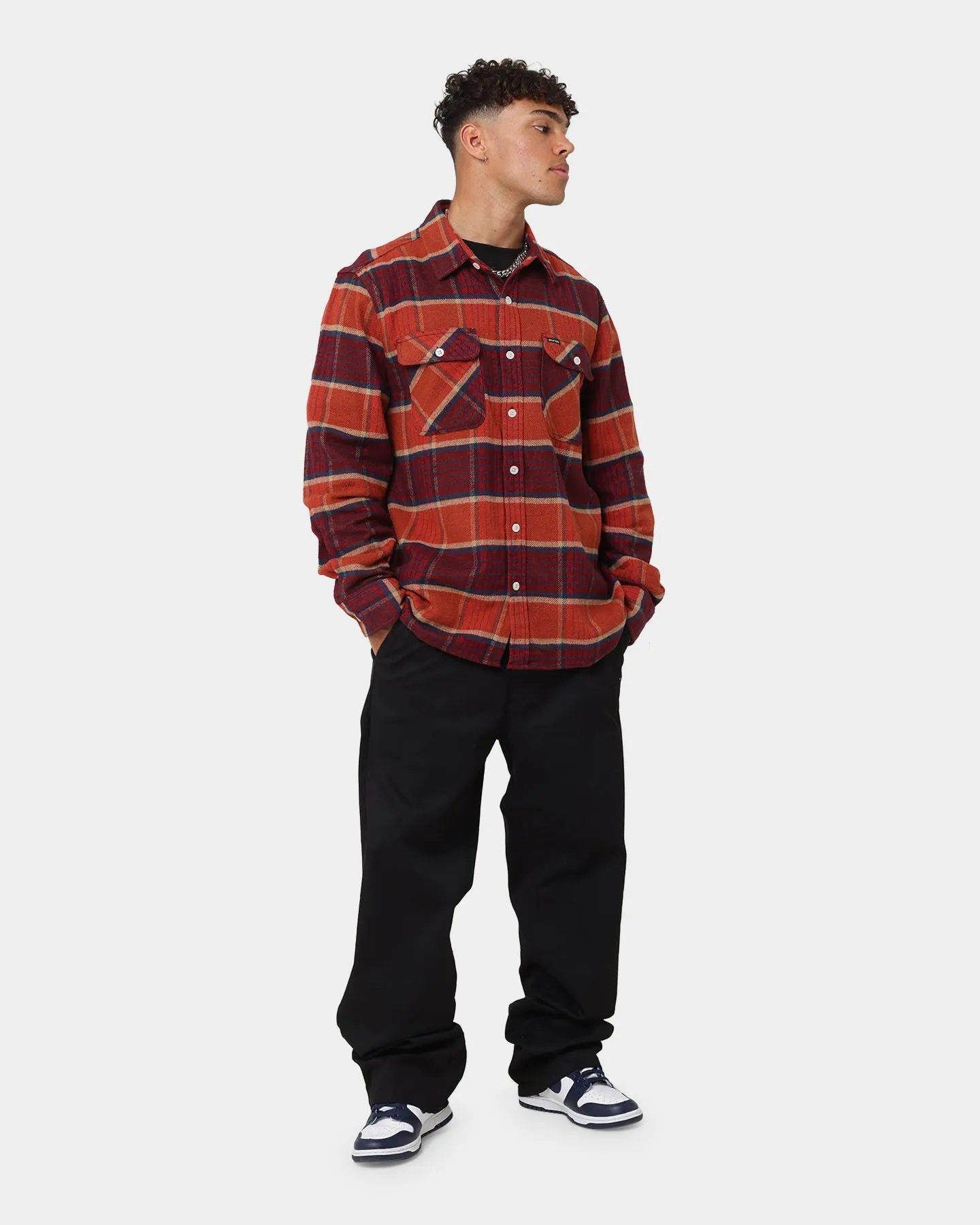 Game Day Brixton Bowery Flannel Jacket Mahogany Plaid