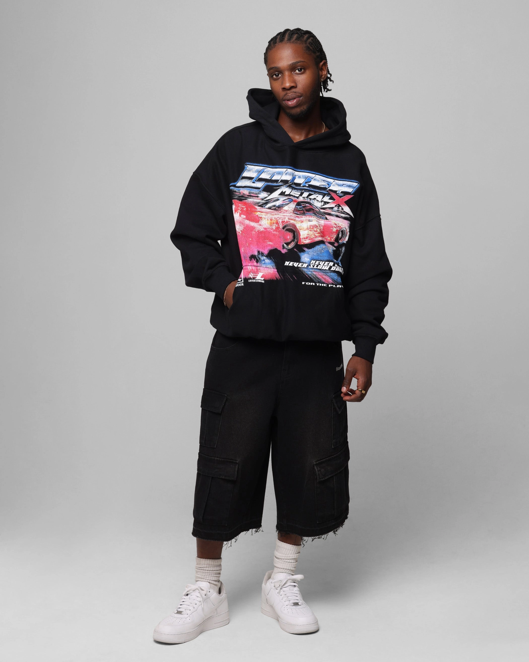 Loiter 3 Quarter Pants Washed Black Recycled Elastic Trim meditation wear