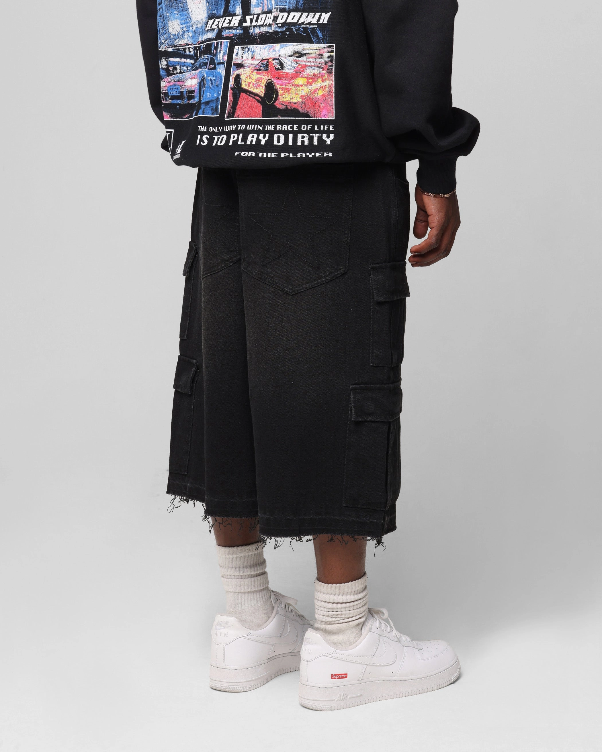 Flexible Fabric Trendy Comfort Loiter 3 Quarter Pants Washed Black