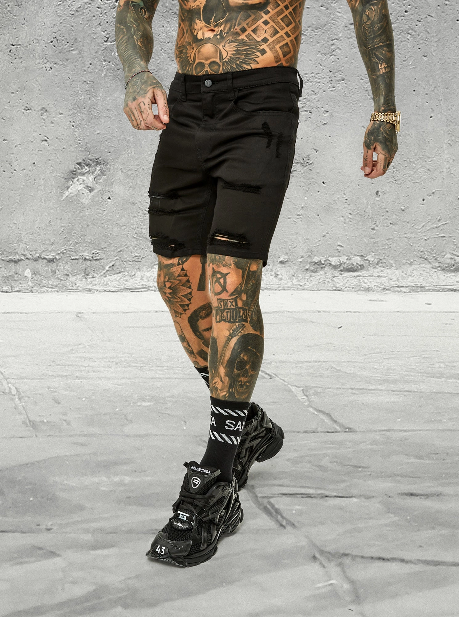 Saint Morta SM Thrashed Shorts Black Stretchable