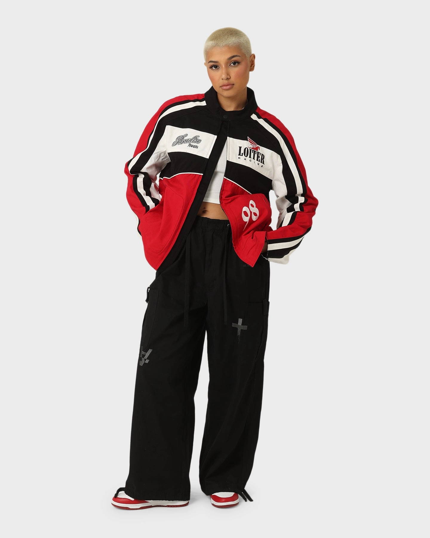 Solid Color Loiter Motor Jacket Red