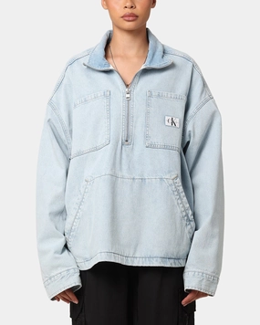 Calvin Klein Denim Pop Over Quarter Zip Jacket Light Blue Benefit