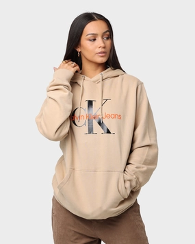 Calvin Klein Monogram Hoodie Tawny Sand/Black Padded collar Hexagonal Quilted Pattern