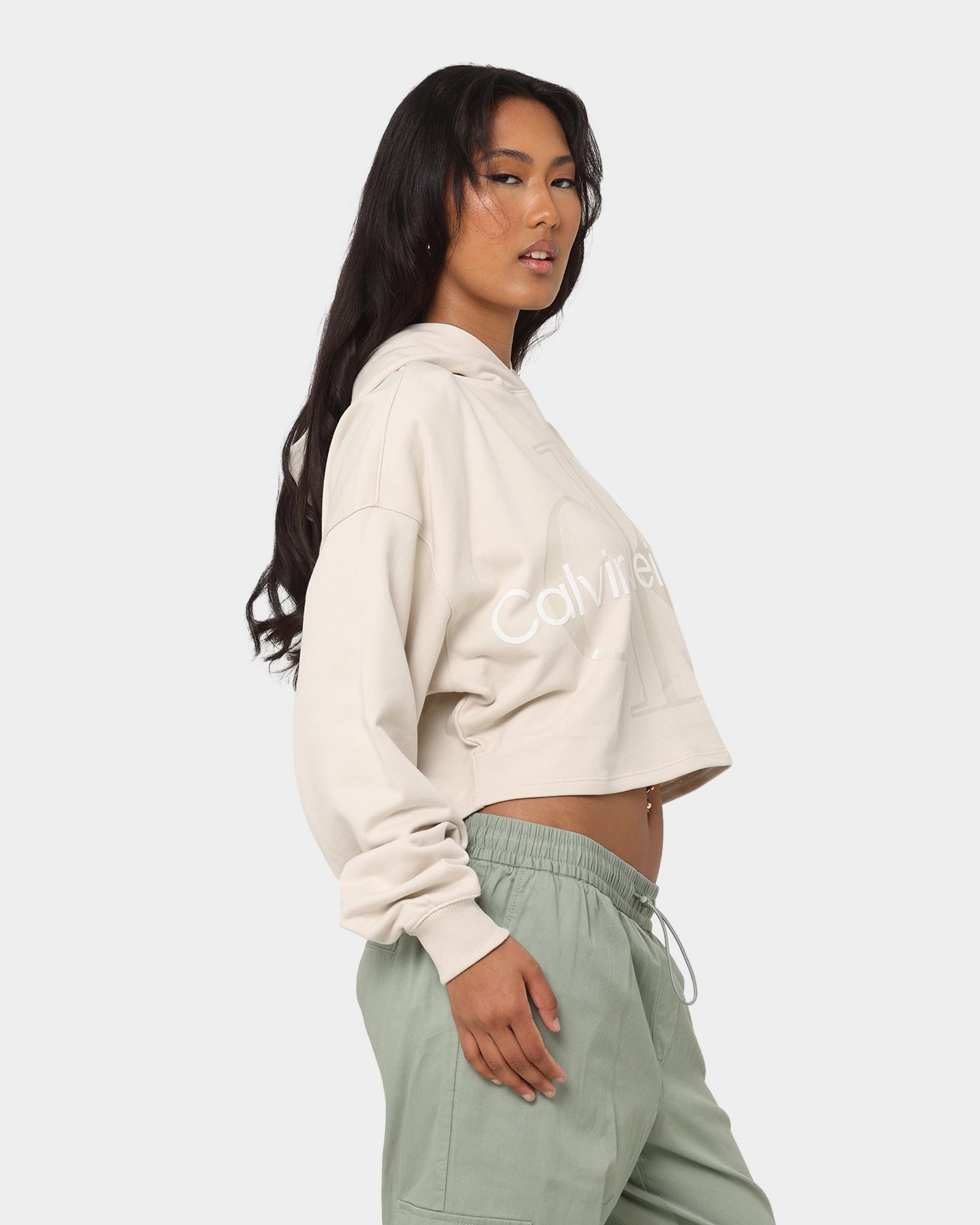 Calvin Klein Women's Glossy Monogram Hoodie Eggshell Brand