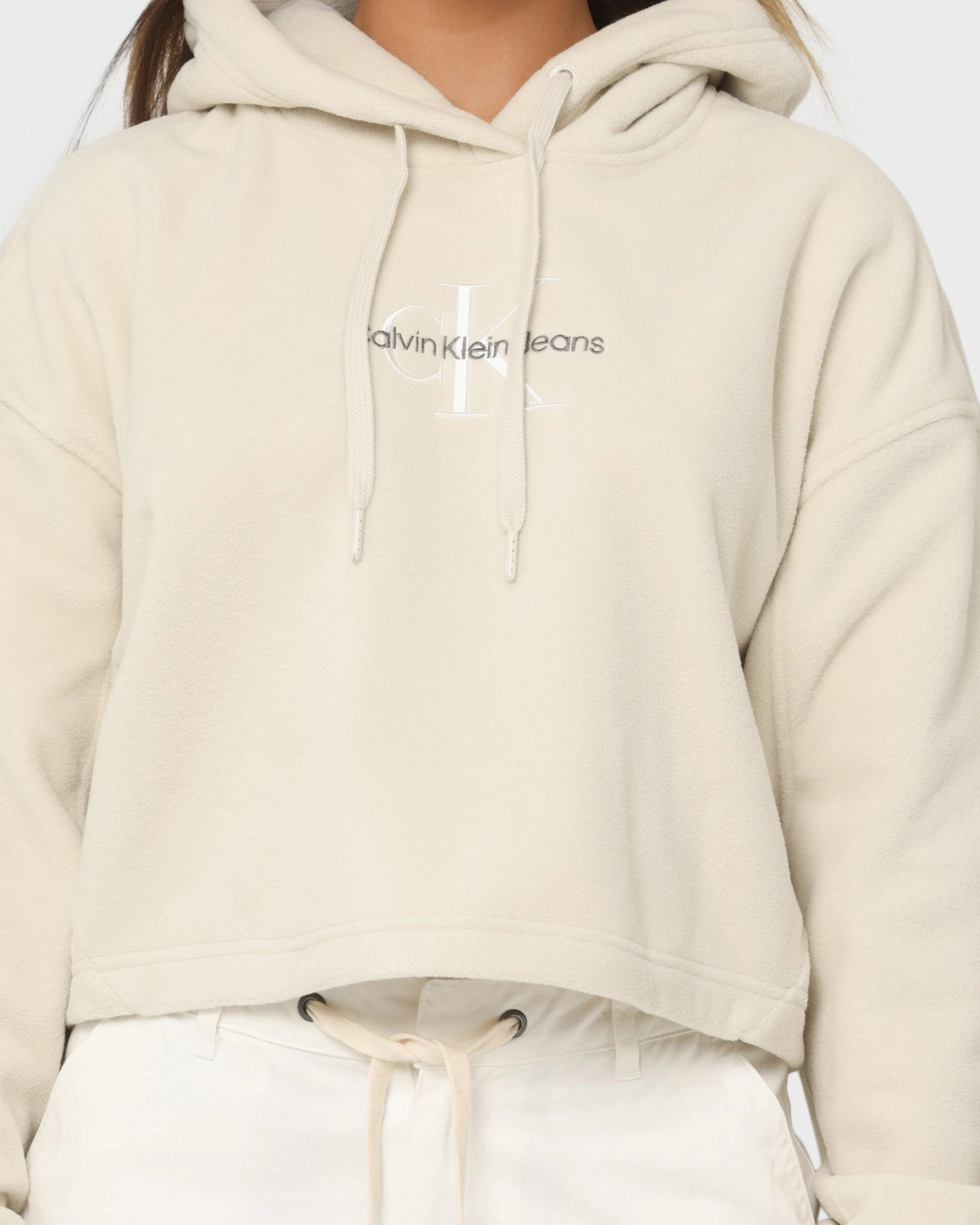 Stretch Fit Calvin Klein Women's Polar Fleece Hoodie Eggshell