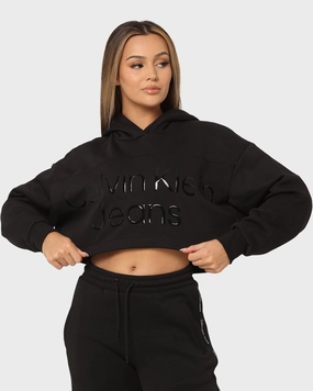 Calvin Klein Women's Shiny Institutional Hoodie Ck Black back - to - school