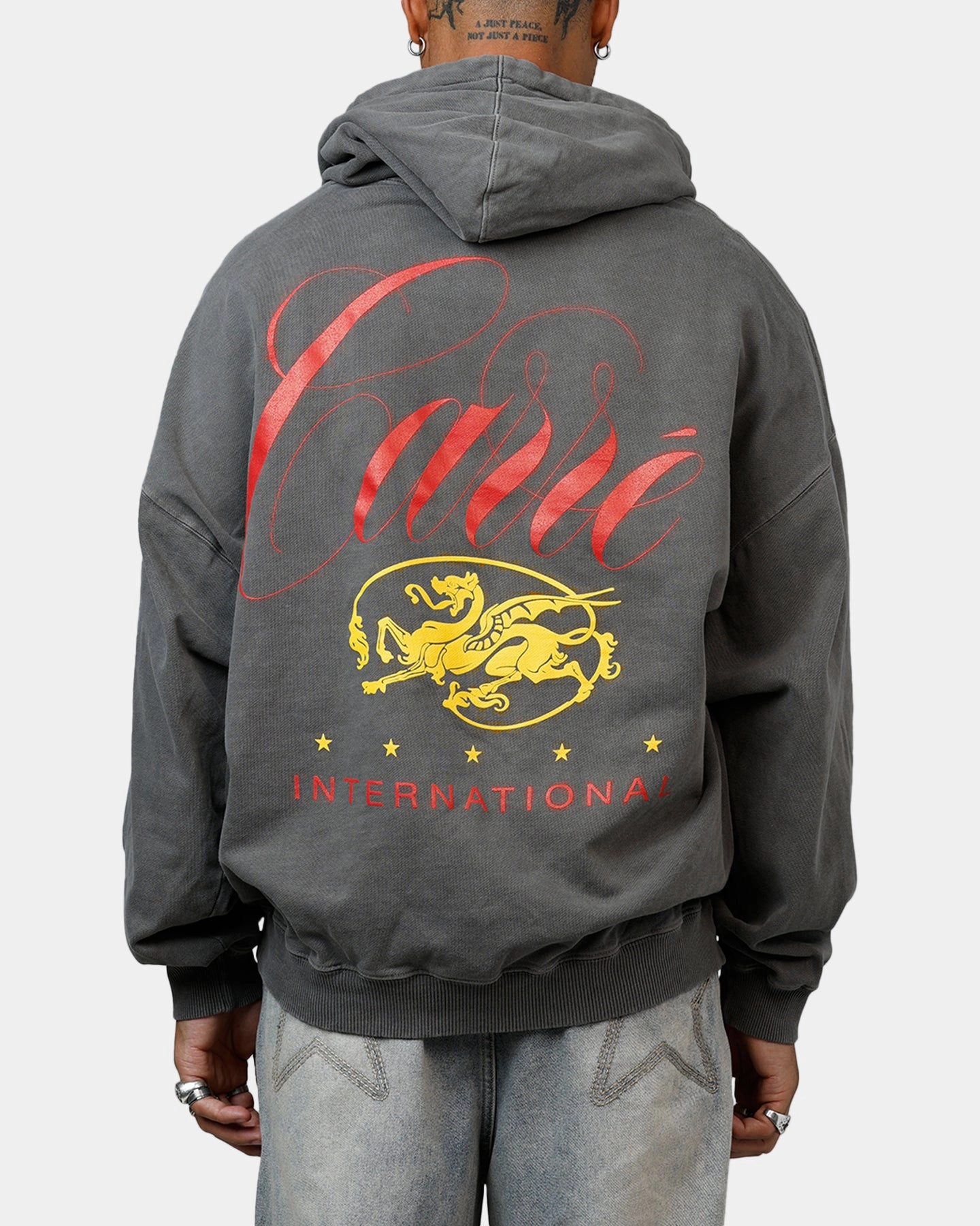 Magnetic Closure Statement Carre Golden Scale Premium Hoodie Washed Charcoal