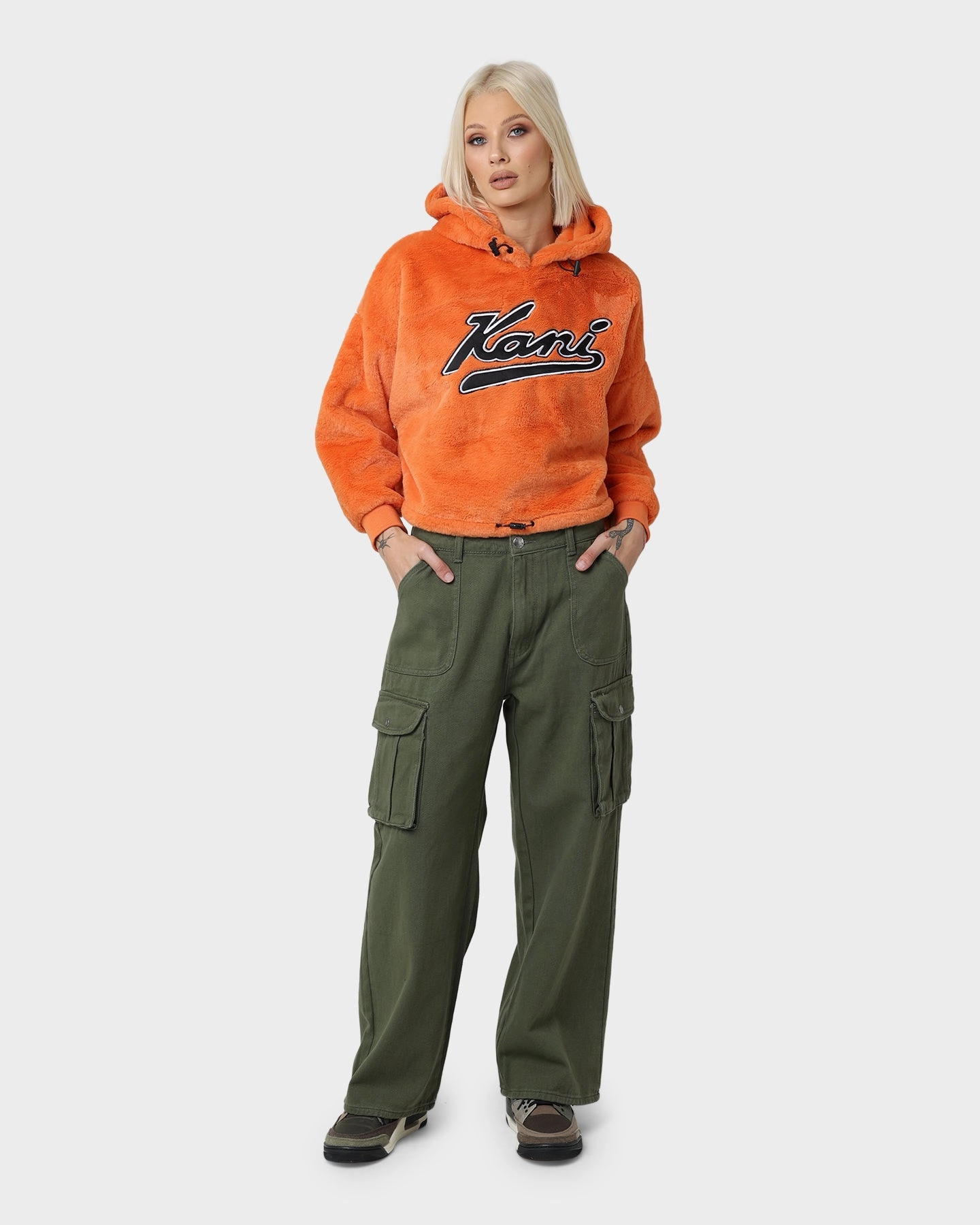 Karl Kani Varsity Plush Oversized Hoodie Orange Dive Focus