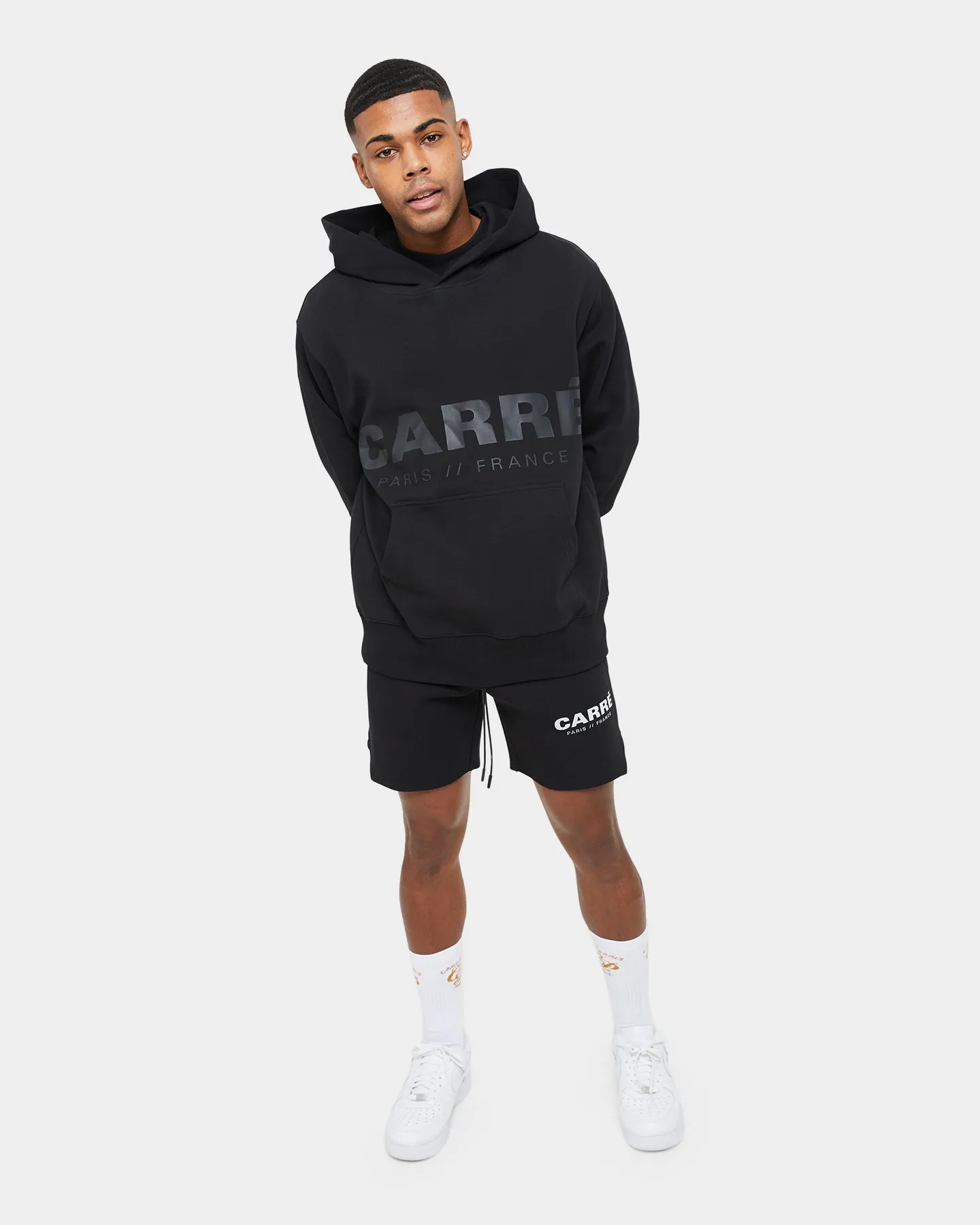 Zip Off Detailing Carre Premium Motion Hoodie Black