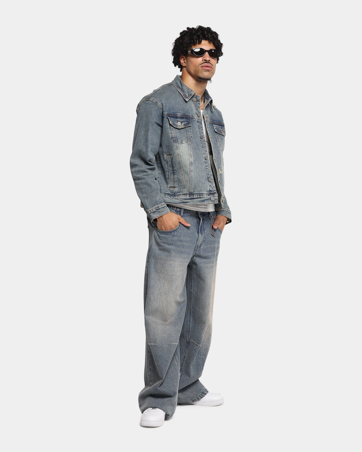 Streetwear Style Saint Morta Trucker Denim Jacket Dirty Denim