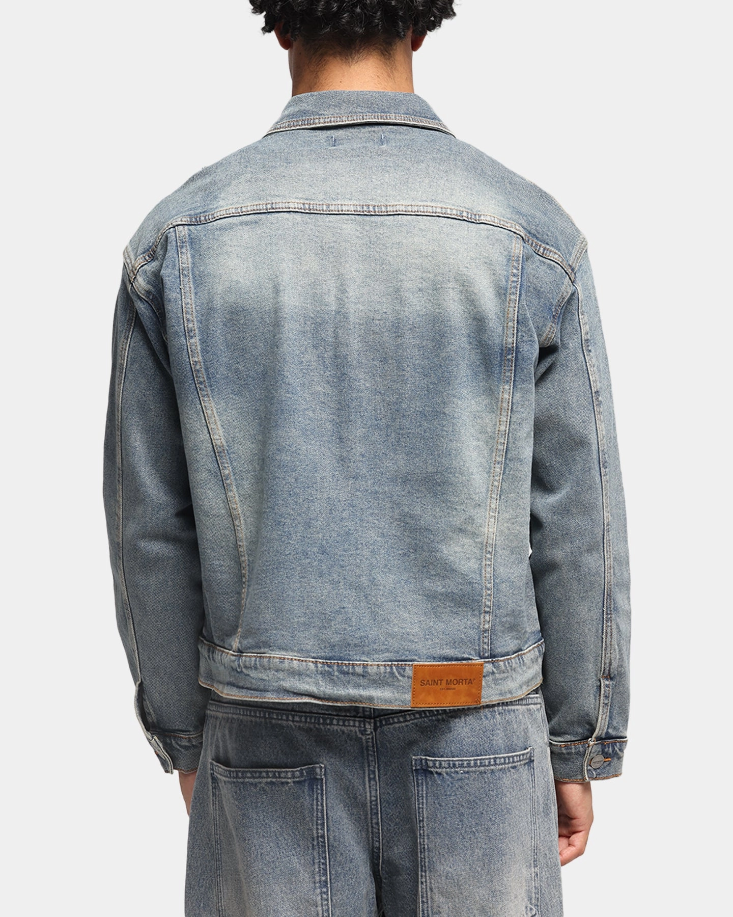 Saint Morta Trucker Denim Jacket Dirty Denim popular among fashionistas Hyperguard Water Resistance