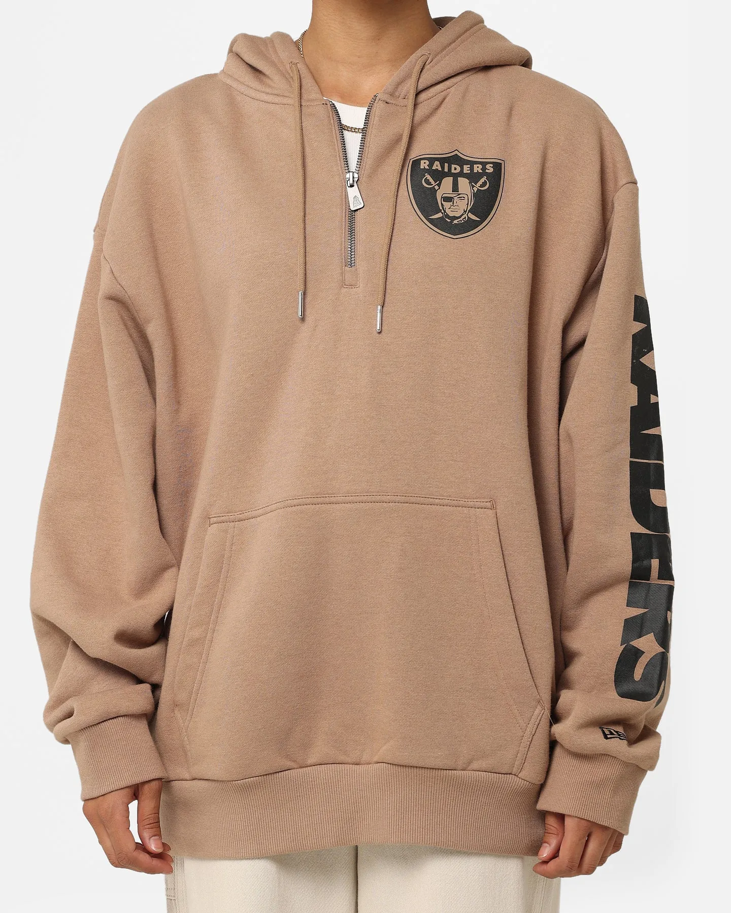 Unisex New Era Las Vegas Raiders Quarter Zip Sleeve Script Hoodie Khaki/Black
