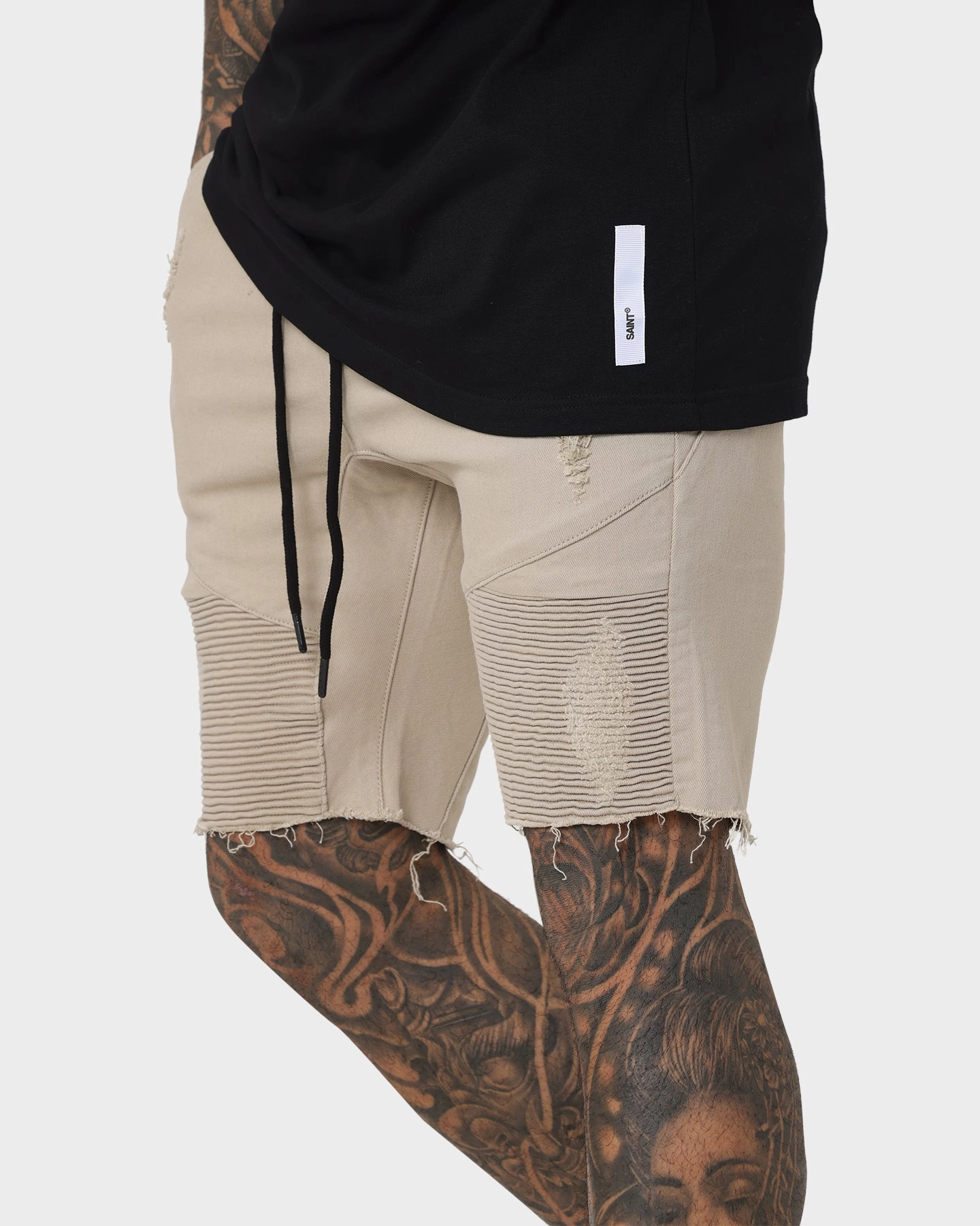 Saint Morta United Distressed Biker Shorts Stone Reinforced Hemlines Airy Touch