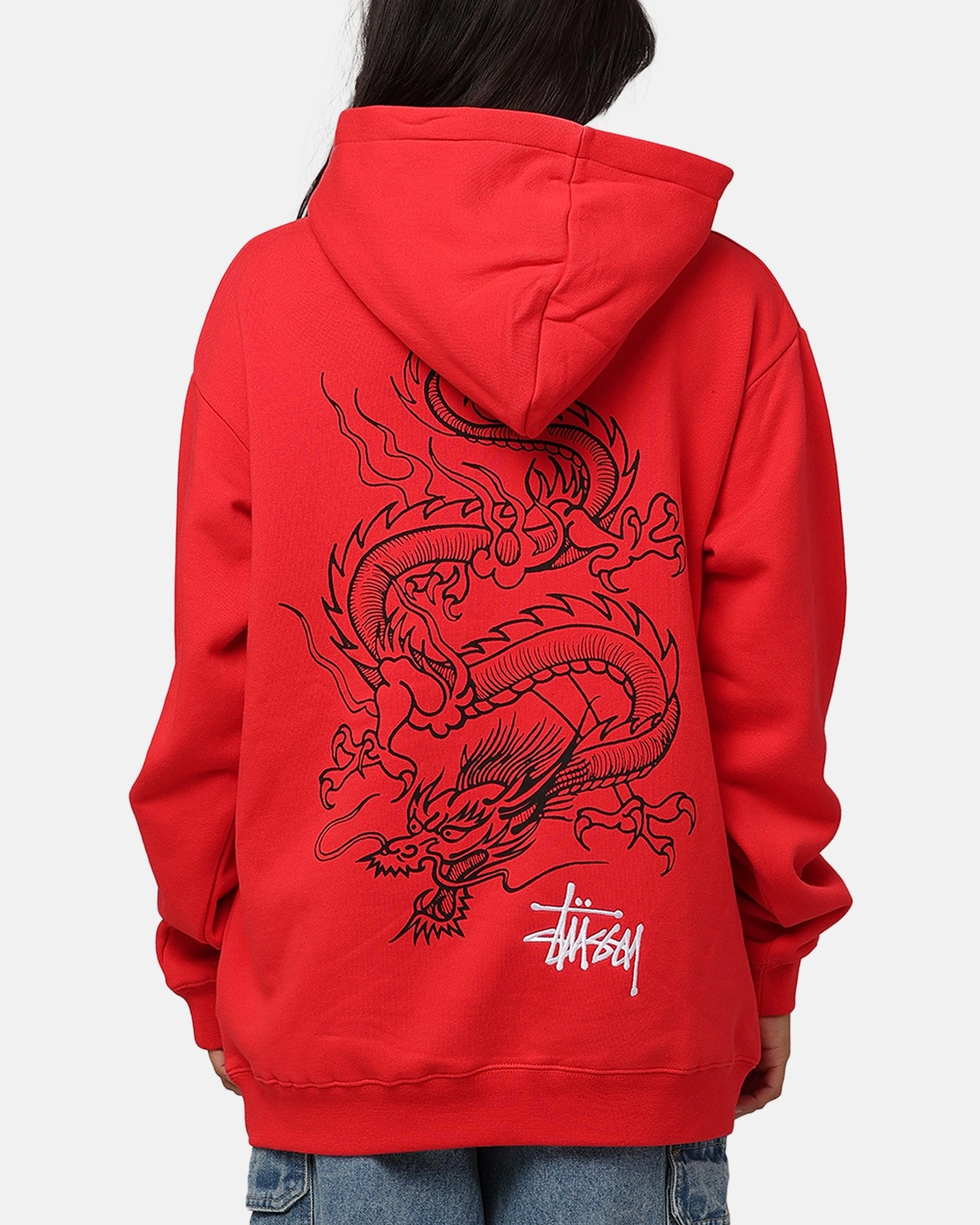 St??ssy Dragon Hoodie Pigment Red PreShrunk Cotton Blend Packable design