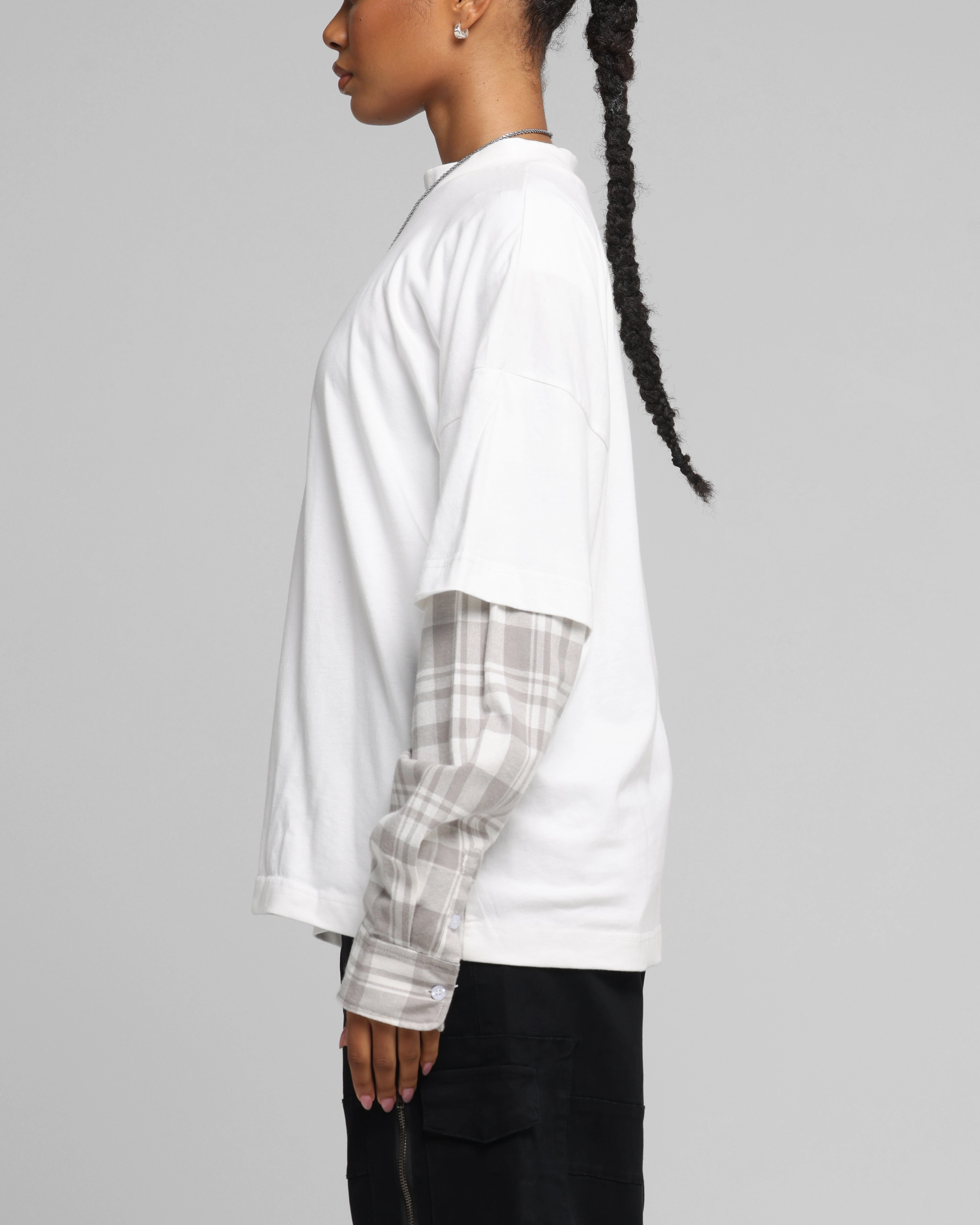 Loiter Layered Flannel T-Shirt Cream Stylish and Fun Bright Color