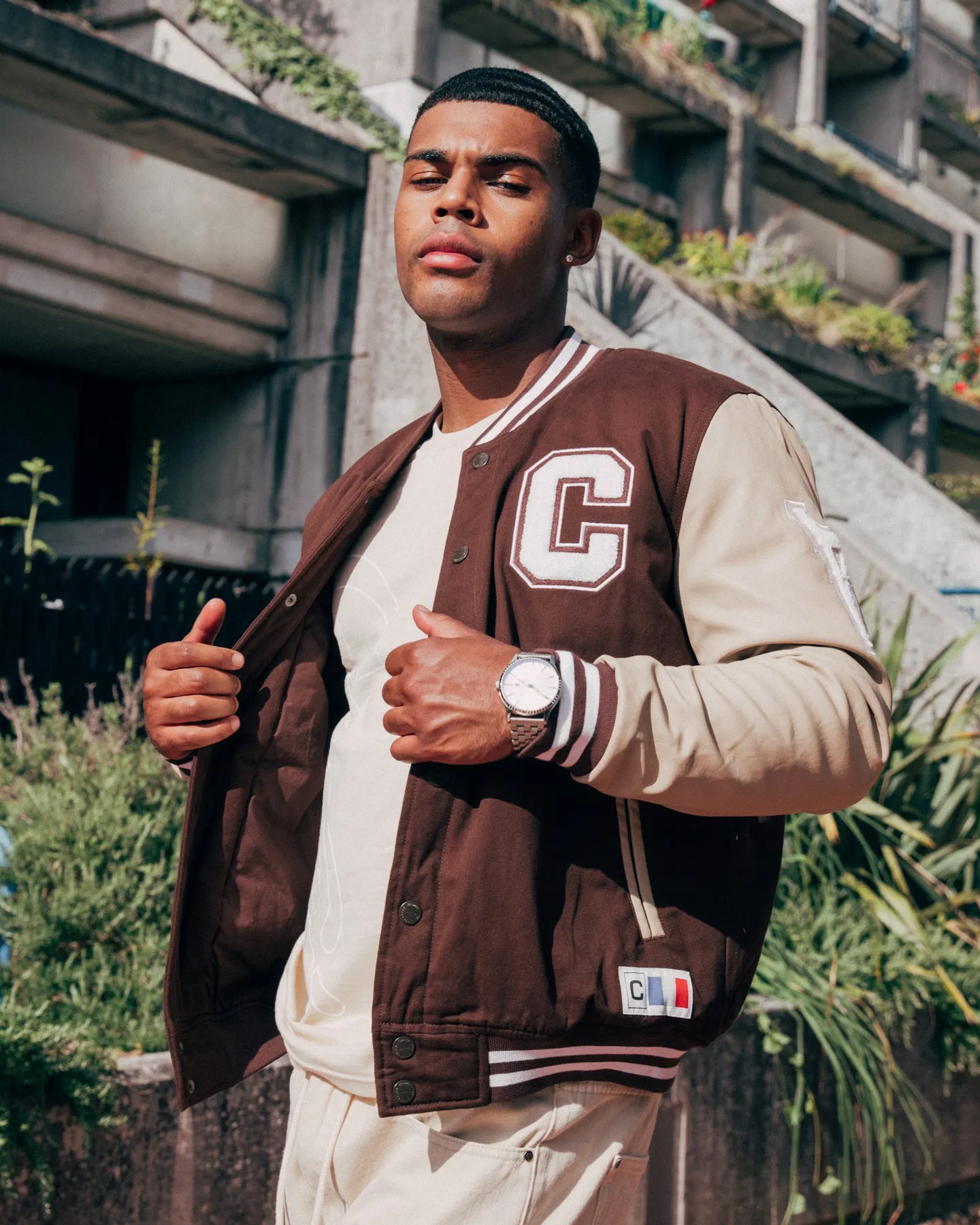 Recycled Polyester Launch Carr?? MVP Varsity Jacket Brown/Cream