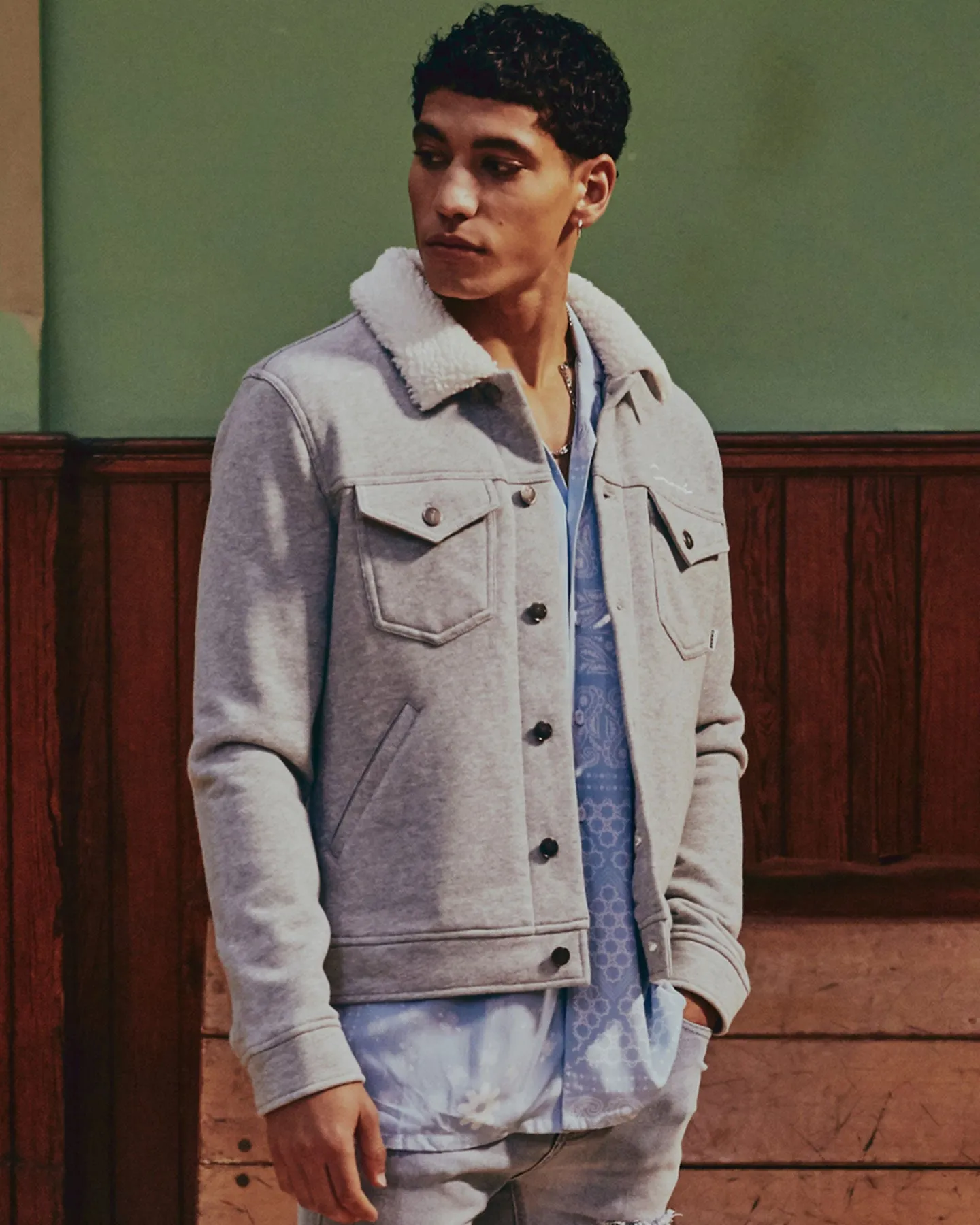 Casual Comfort Carr?? Script Sherpa Fleece Jacket Grey Marle