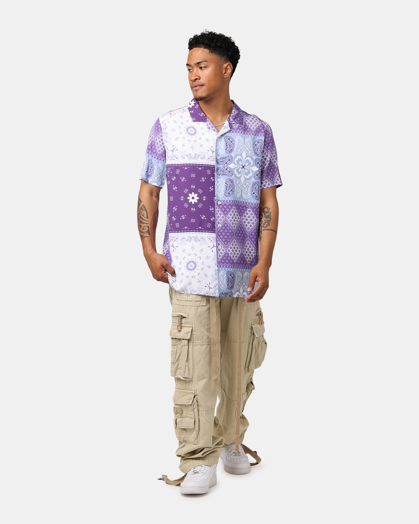 Carr?? Bandana Ultra Button Up Shirt Purple Abstract art